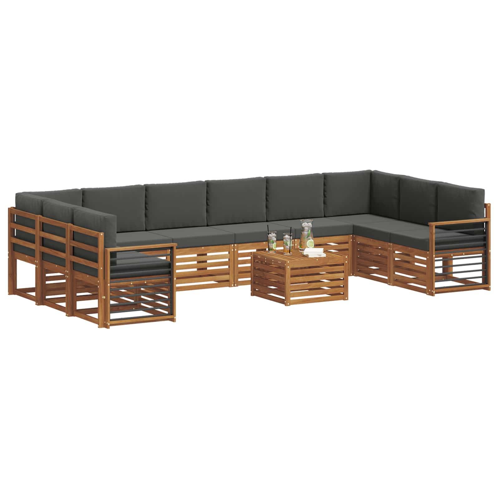 vidaXL Ecksofa Set 11 pcs Natur und Anthrazit Massivholz Akazie