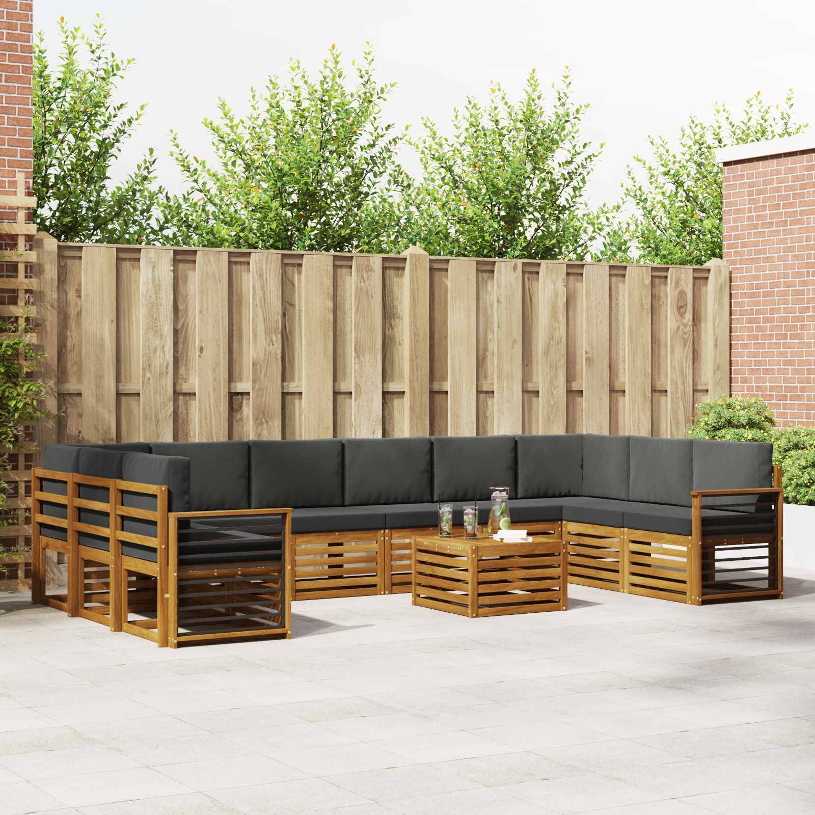 vidaXL Ecksofa Set 11 pcs Natur und Anthrazit Massivholz Akazie