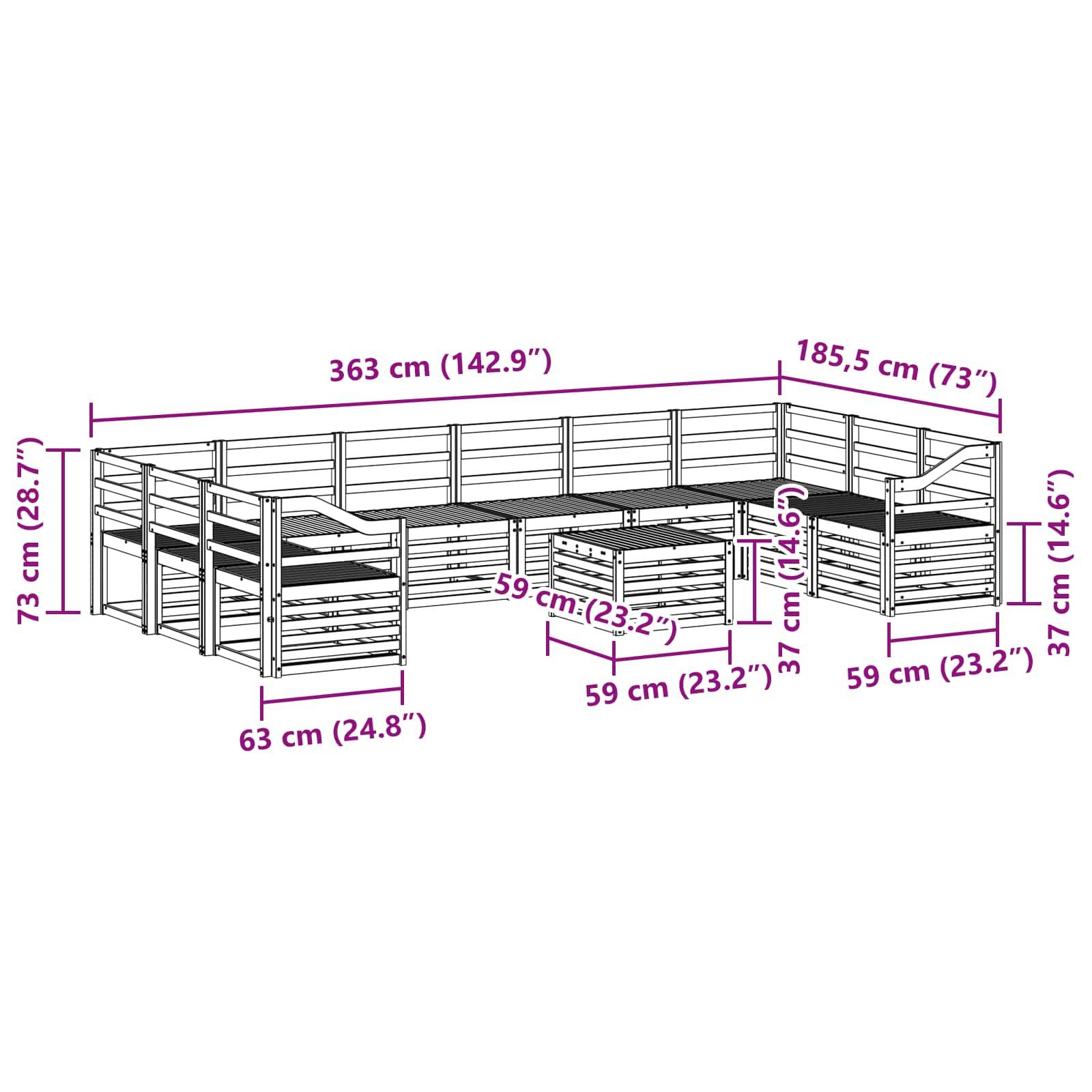 vidaXL Outdoor-Sofagarnitur 11 pcs Weiß 59 x 59 x 37 cm