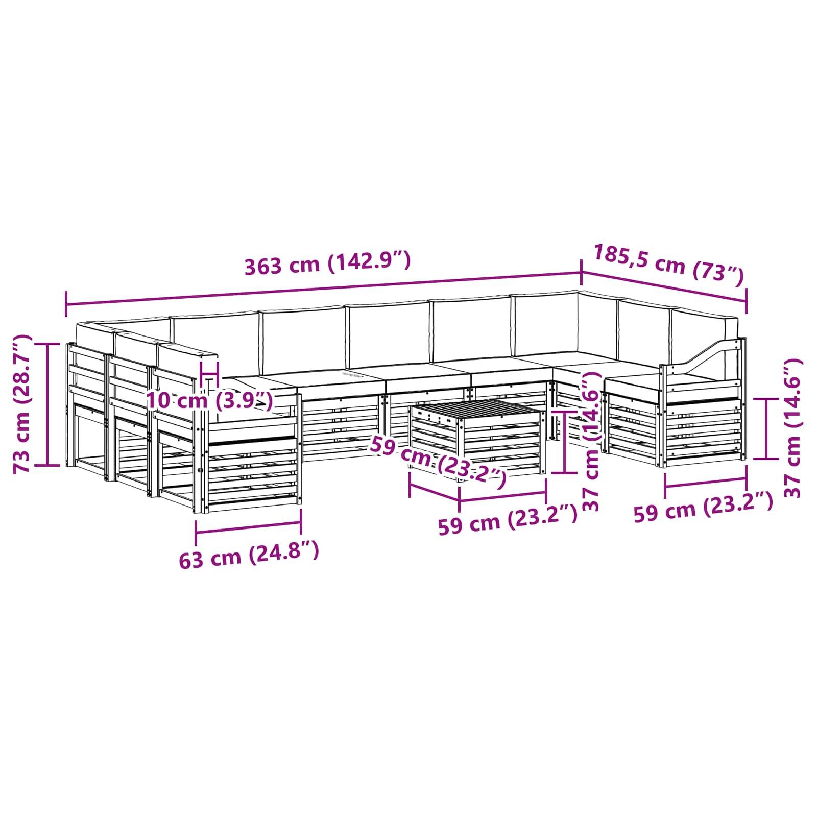 vidaXL Outdoor-Sofagarnitur 8 pcs Weiß und Anthrazit 59 x 59 x 37 cm