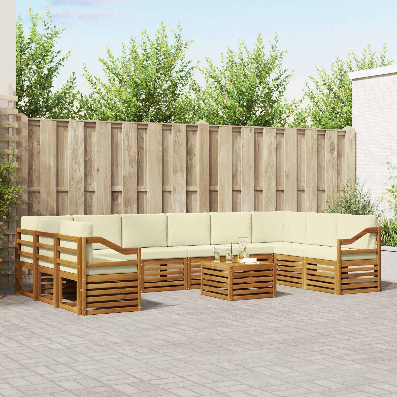 vidaXL Ecksofa Set mit Kissen 11 pcs Natur und Creme Massivholz Akazie