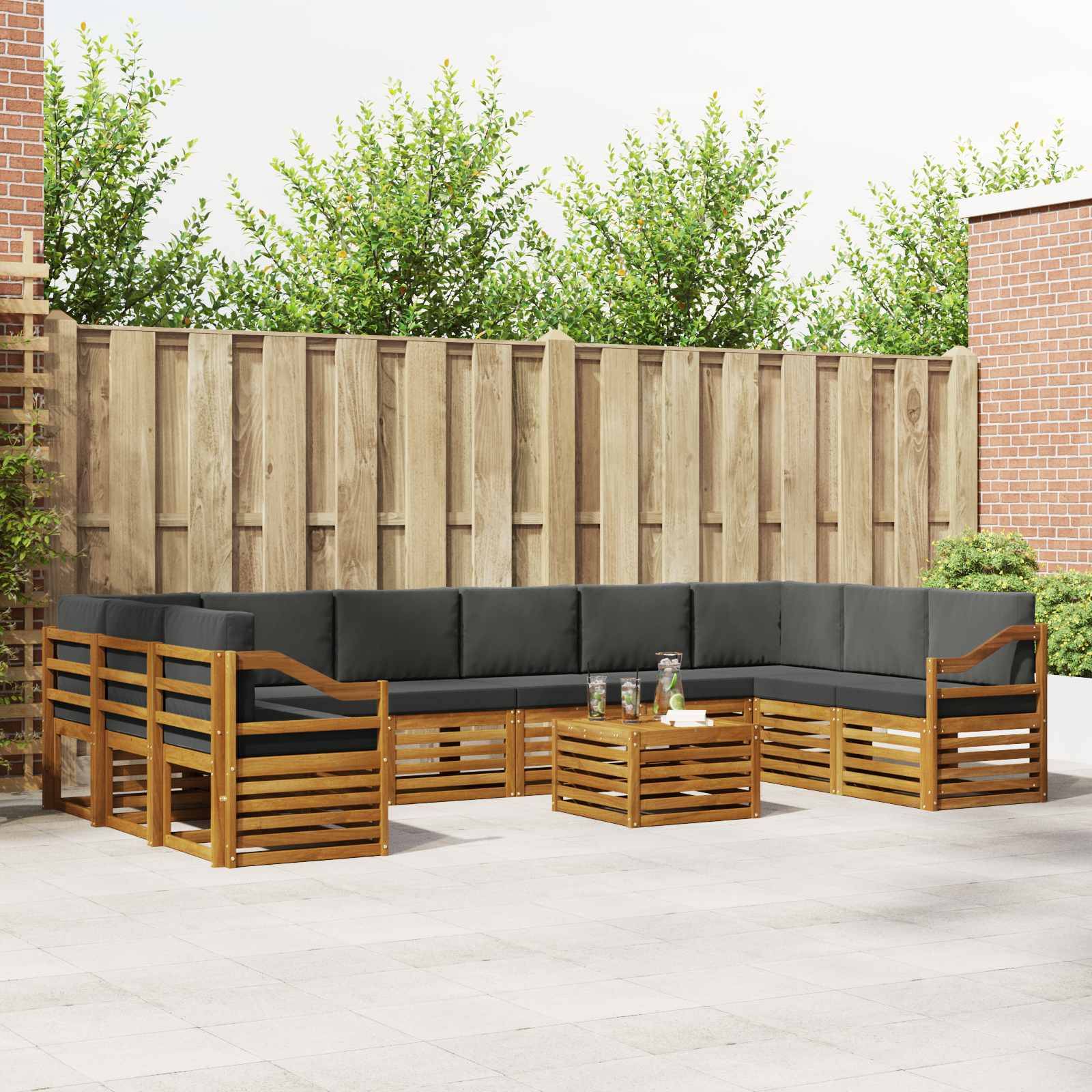 vidaXL Ecksofa Set 11 pcs Natur und Anthrazit Massivholz Akazie