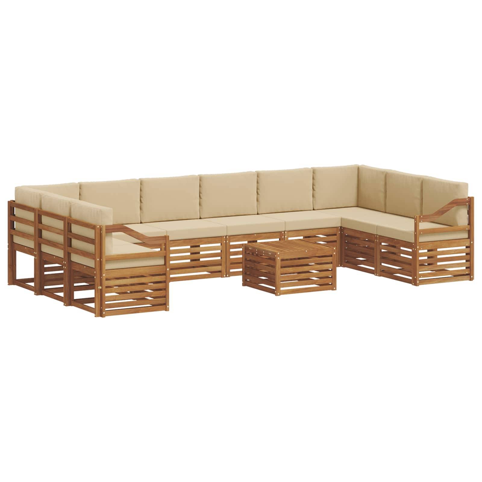 vidaXL Ecksofa Set mit Kissen 11 pcs Natur und Beige Massivholz Akazie