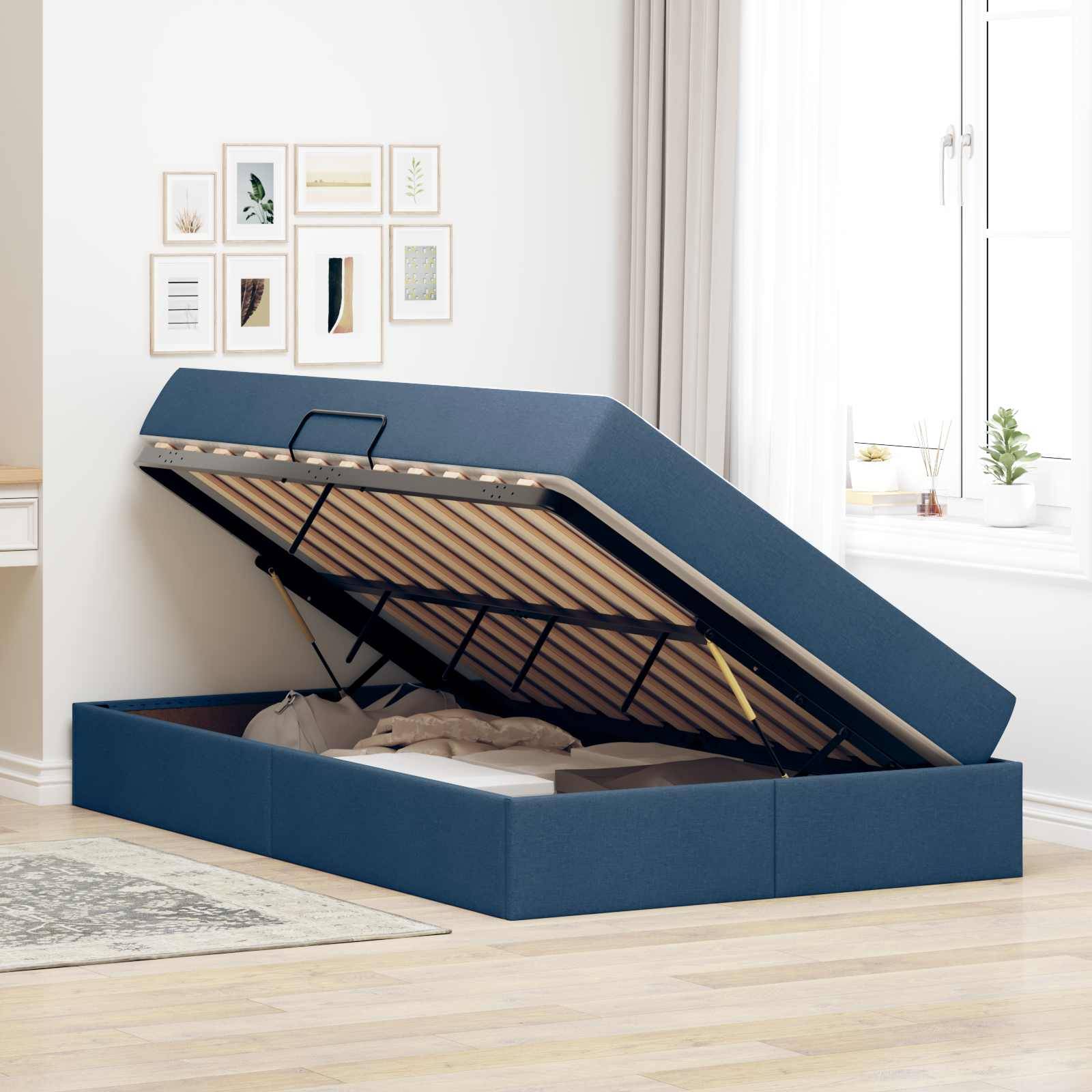 vidaXL Aufbewahrungsbett mit Matratze Blau 120 x 190 cm Polyester