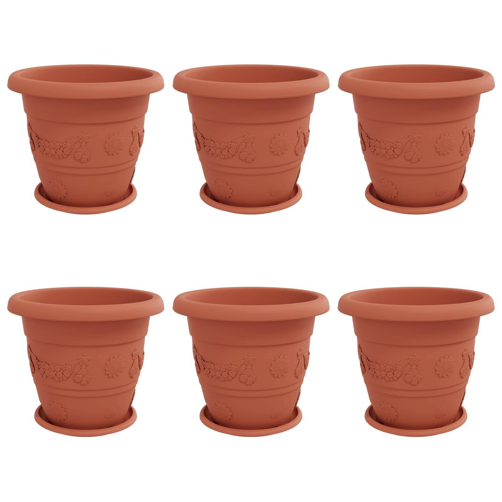 vidaXL Blumentöpfe 6 pcs Ziegelrot Ø 39 x 32 cm Kunststoff