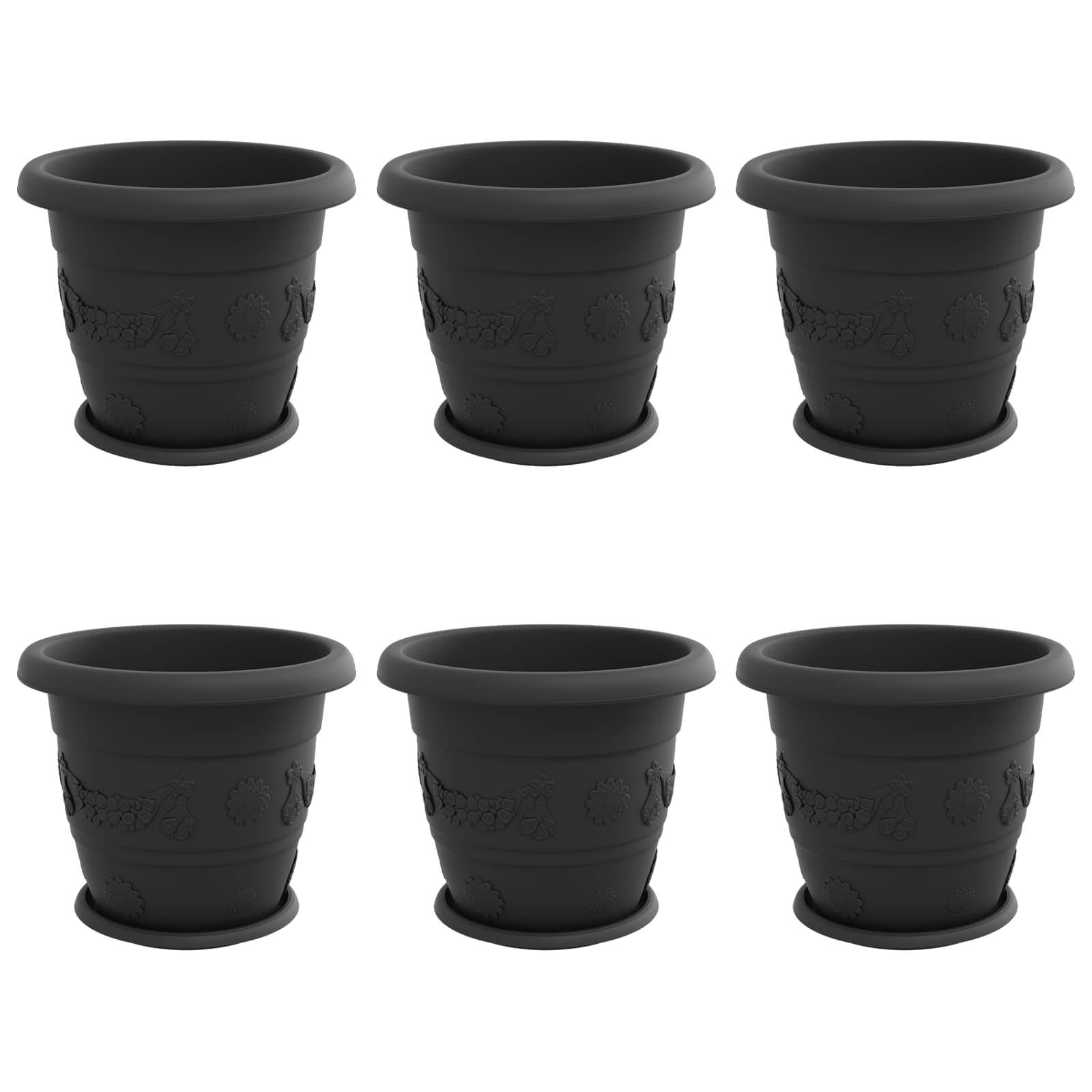 vidaXL Blumentöpfe 6 pcs Schwarz Ø 34 x 28 cm Kunststoff