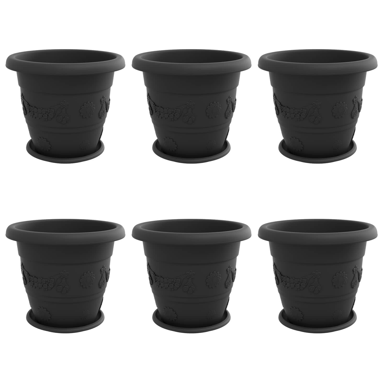 vidaXL Blumentöpfe 6 pcs Schwarz Ø 39 x 32 cm Kunststoff