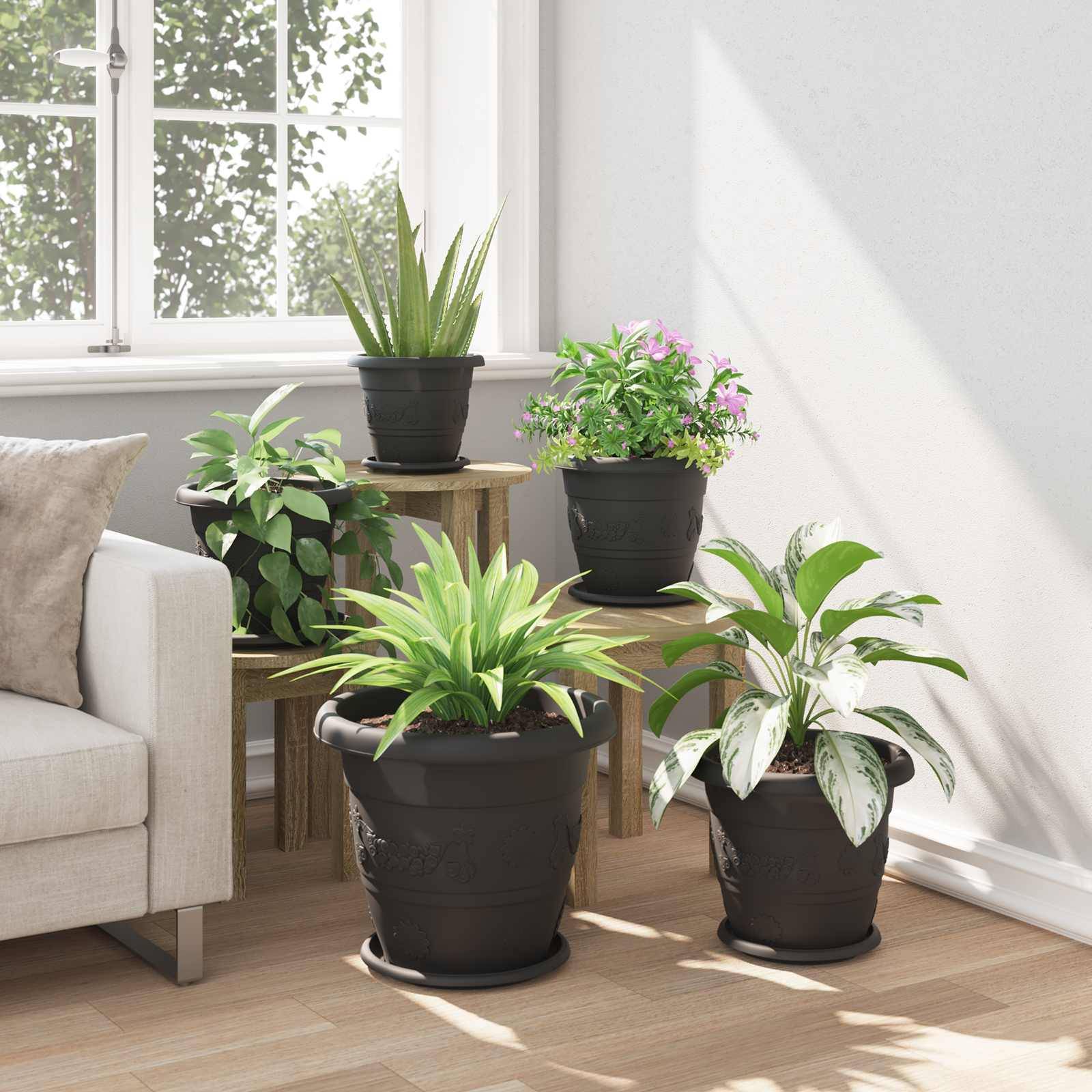 vidaXL Blumentöpfe 6 pcs Schwarz Ø 39 x 32 cm Kunststoff