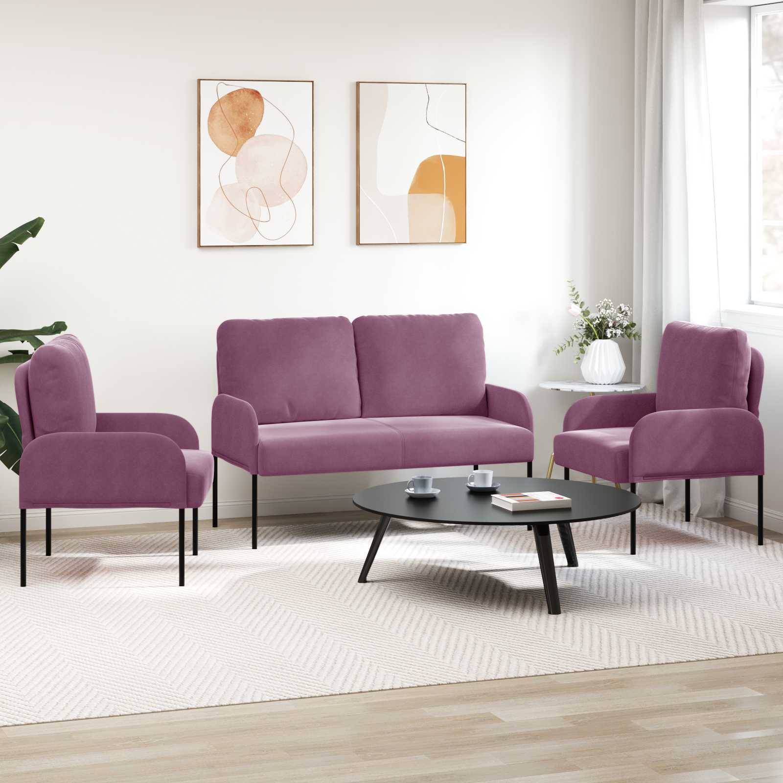 vidaXL Sofagarnituren mit Kissen 3 pcs Lila 115 x 56 x 80 cm Sperrholz