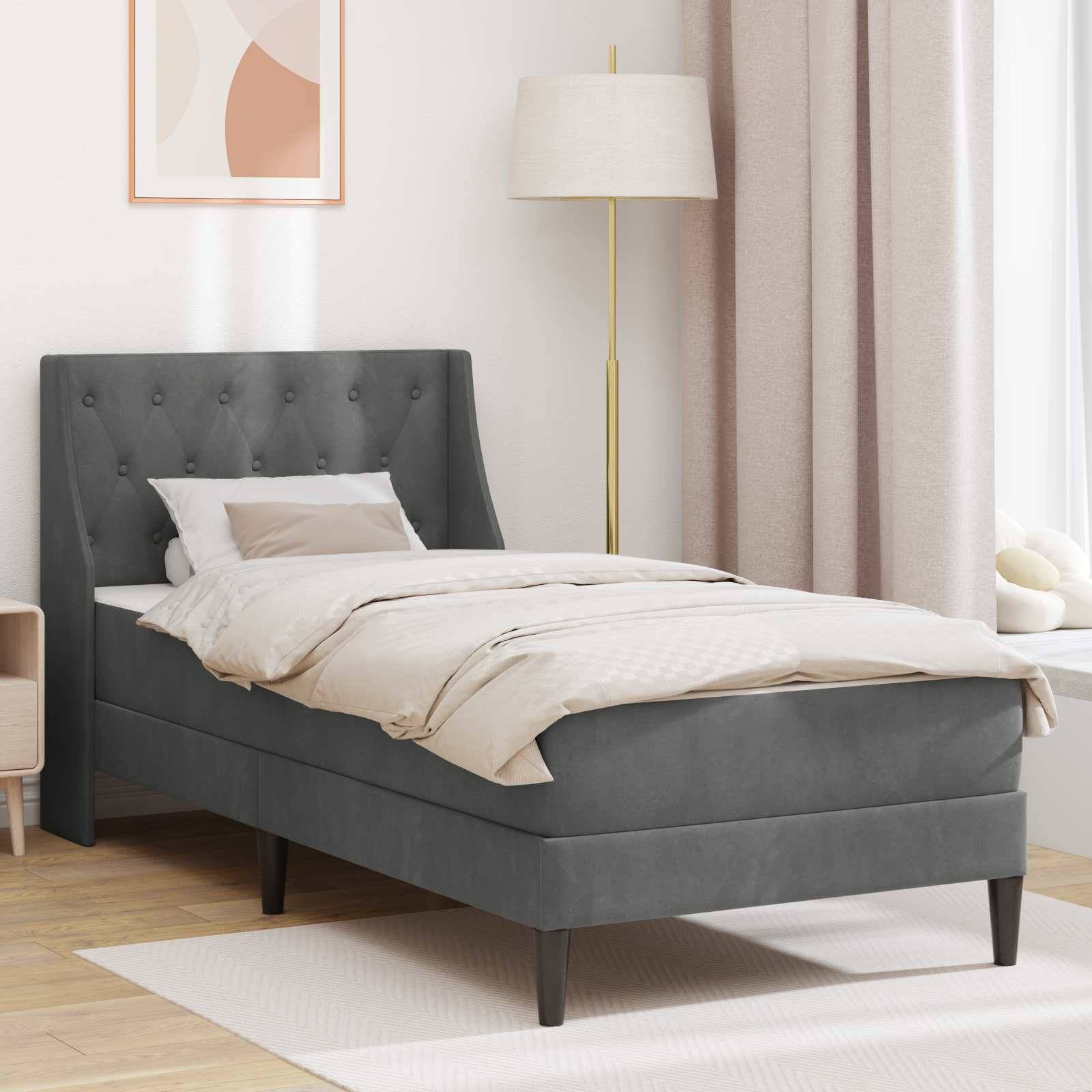 vidaXL Bettgestell mit Matratze Dunkelgrau 90 x 190 cm Samt