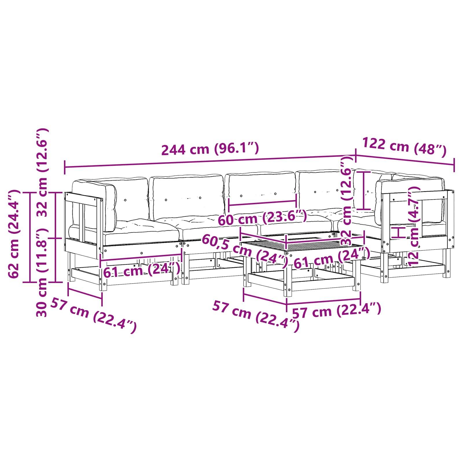 vidaXL Garten-Lounge-Set 6 pcs Wachsbraun Massives Kiefernholz