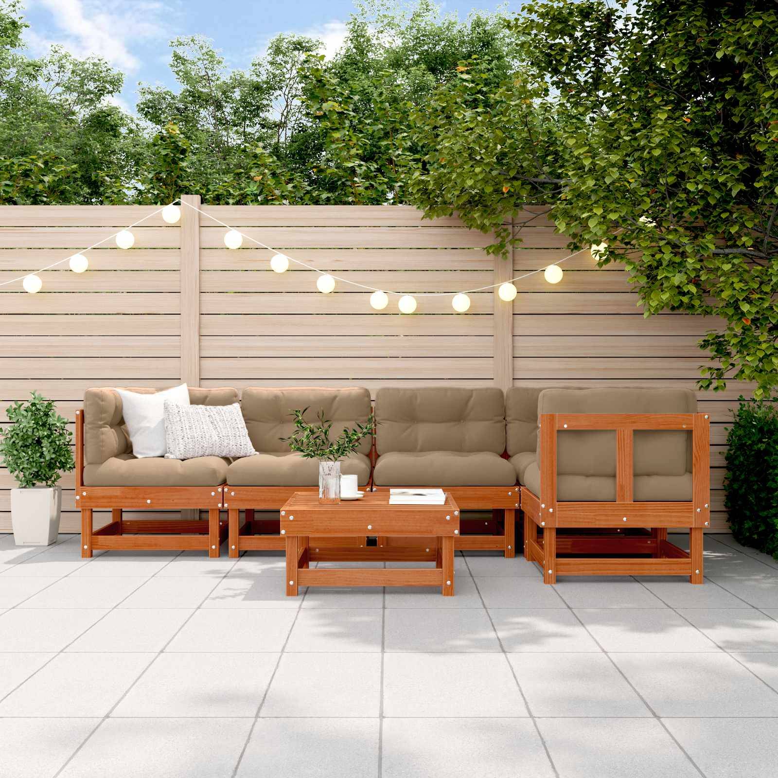 vidaXL Garten-Lounge-Set 6 pcs Wachsbraun Massives Kiefernholz