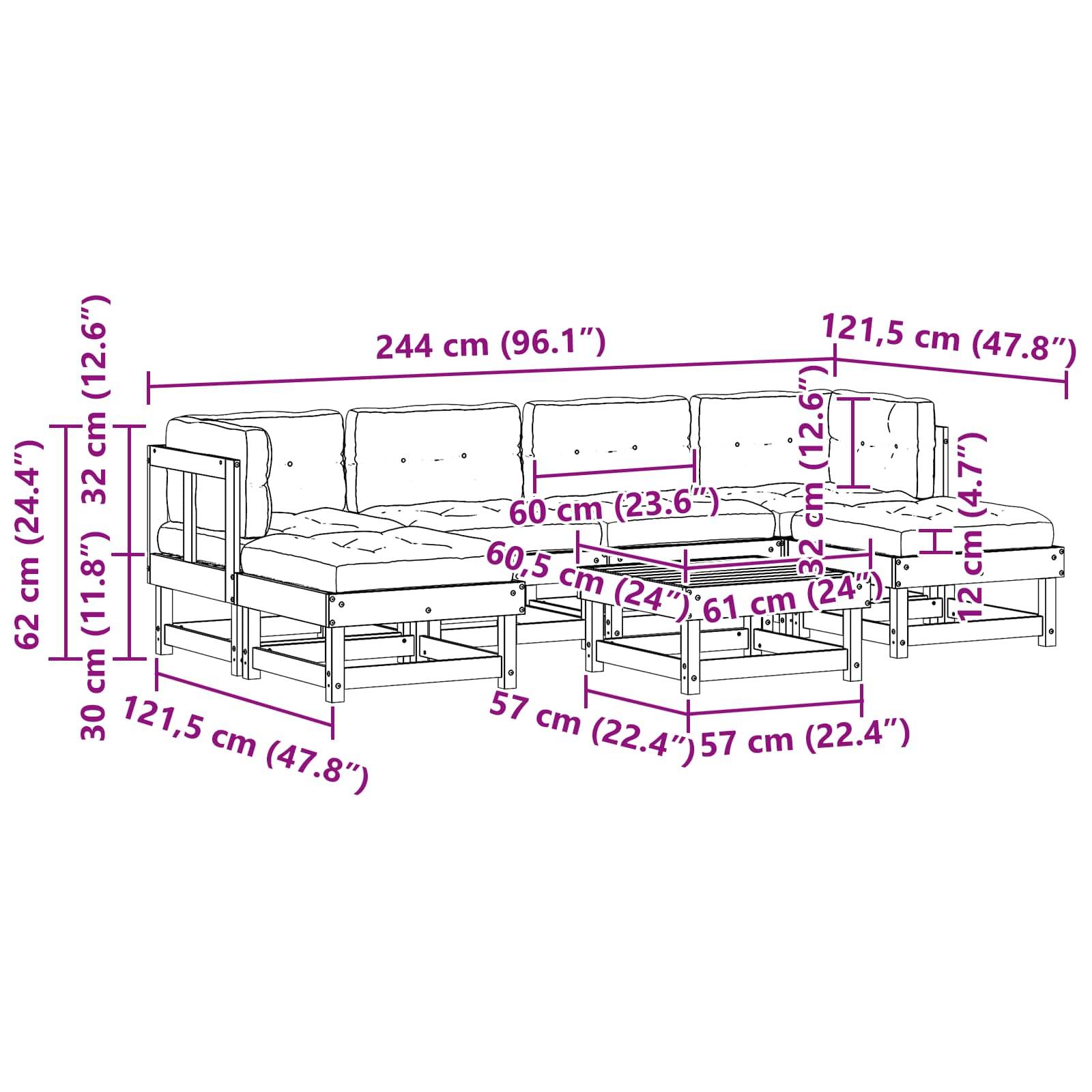 vidaXL Garten-Lounge-Set 7 pcs Wachsbraun Massives Kiefernholz