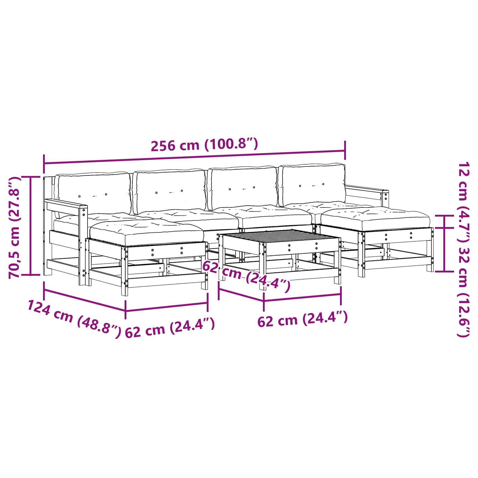 vidaXL Garten-Lounge-Set 7 pcs Wachsbraun Massives Kiefernholz