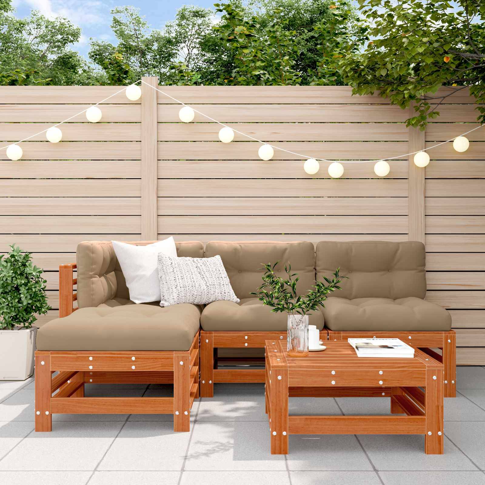 vidaXL Garten-Lounge-Set 5 pcs Wachsbraun Massives Kiefernholz