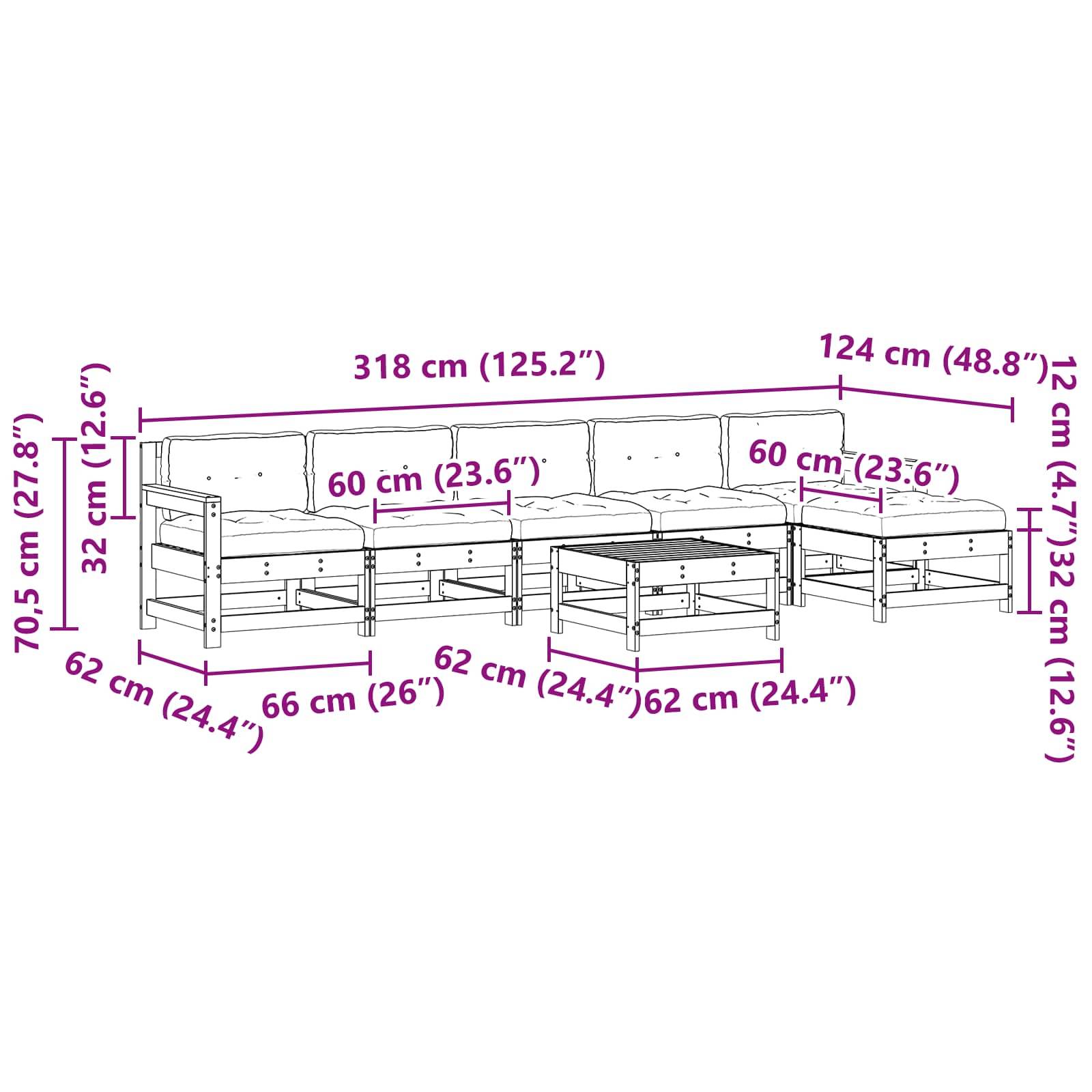 vidaXL Garten-Lounge-Set 7 pcs Wachsbraun Massives Kiefernholz