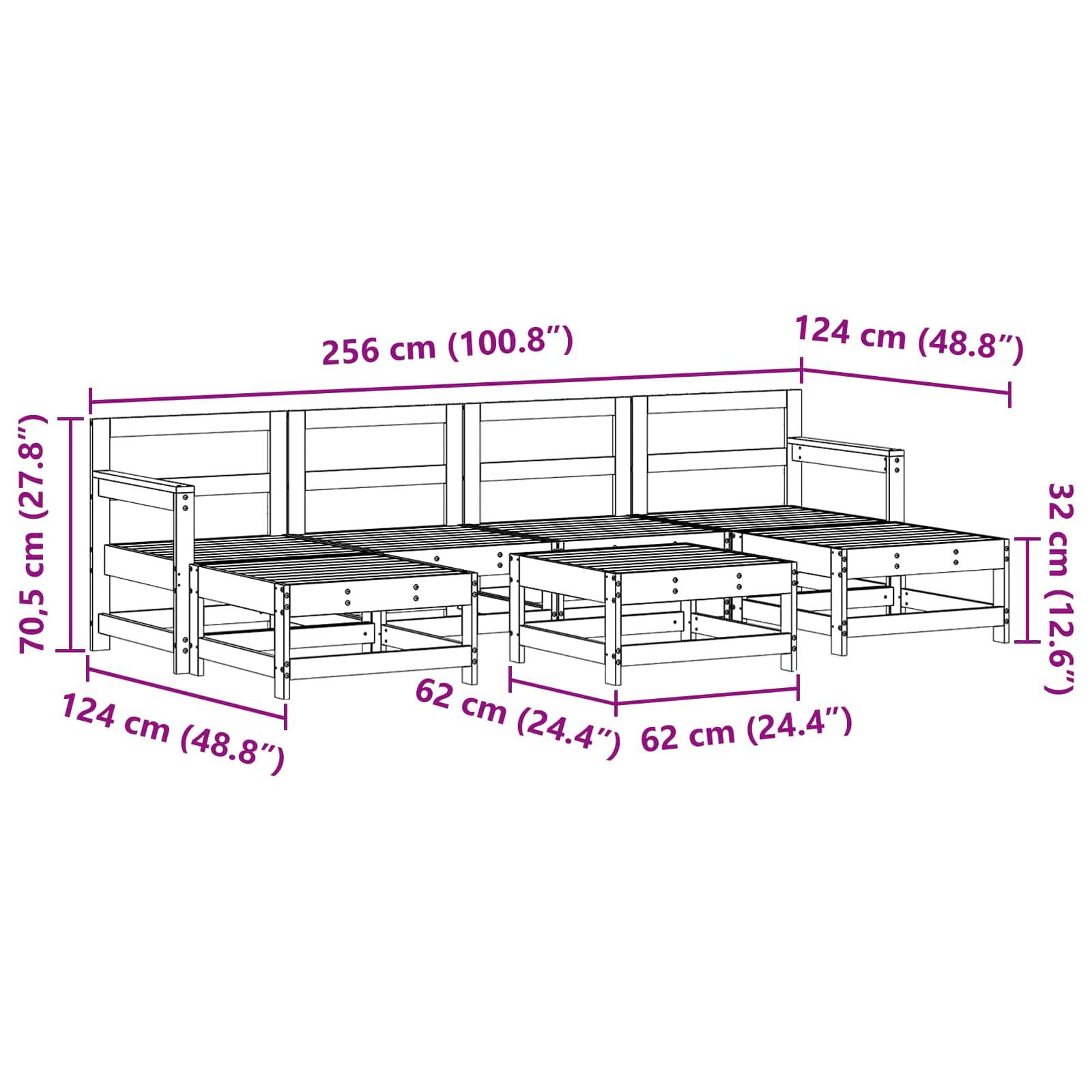vidaXL Garten-Lounge-Set 7 pcs Wachsbraun Massives Kiefernholz