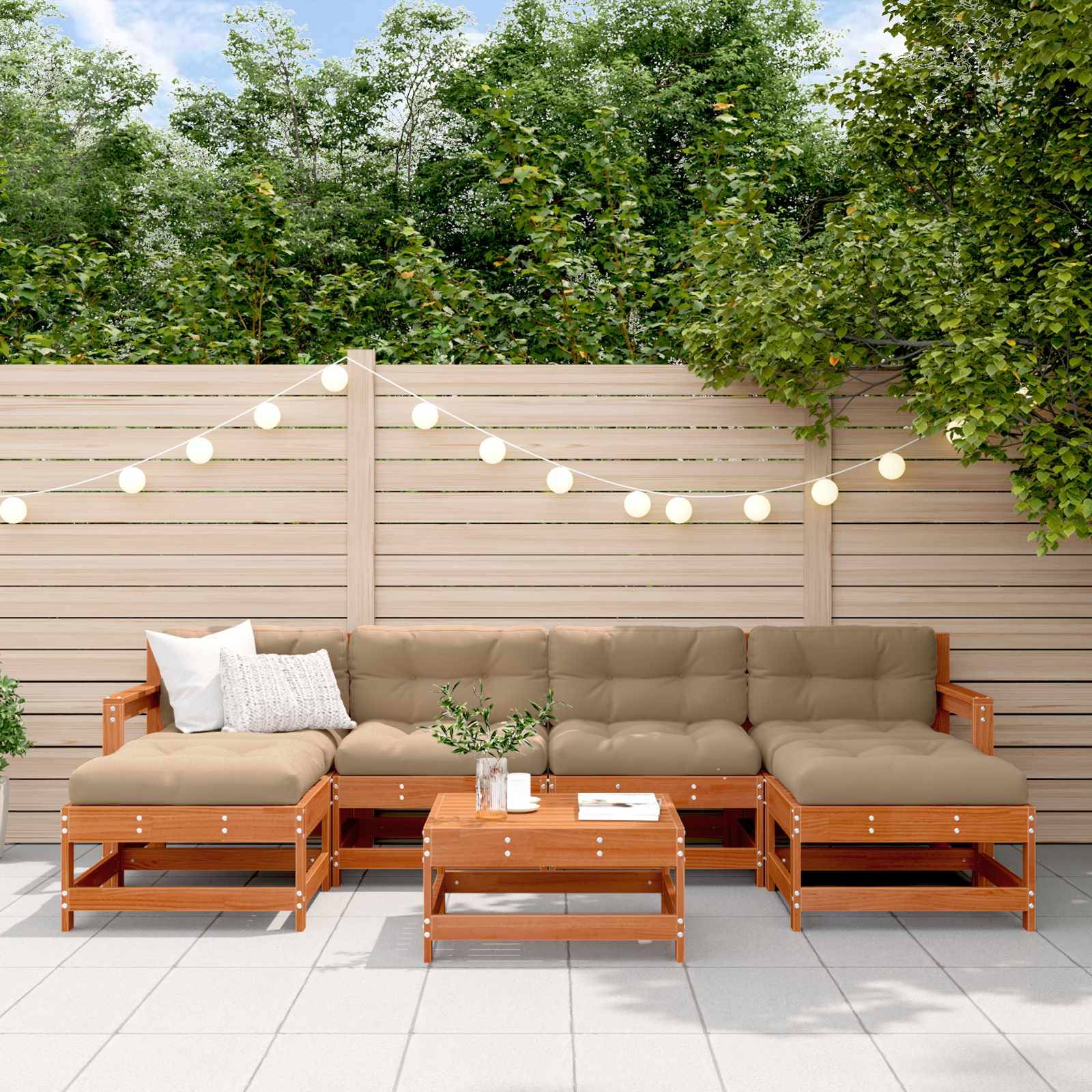 vidaXL Garten-Lounge-Set 7 pcs Wachsbraun Massives Kiefernholz