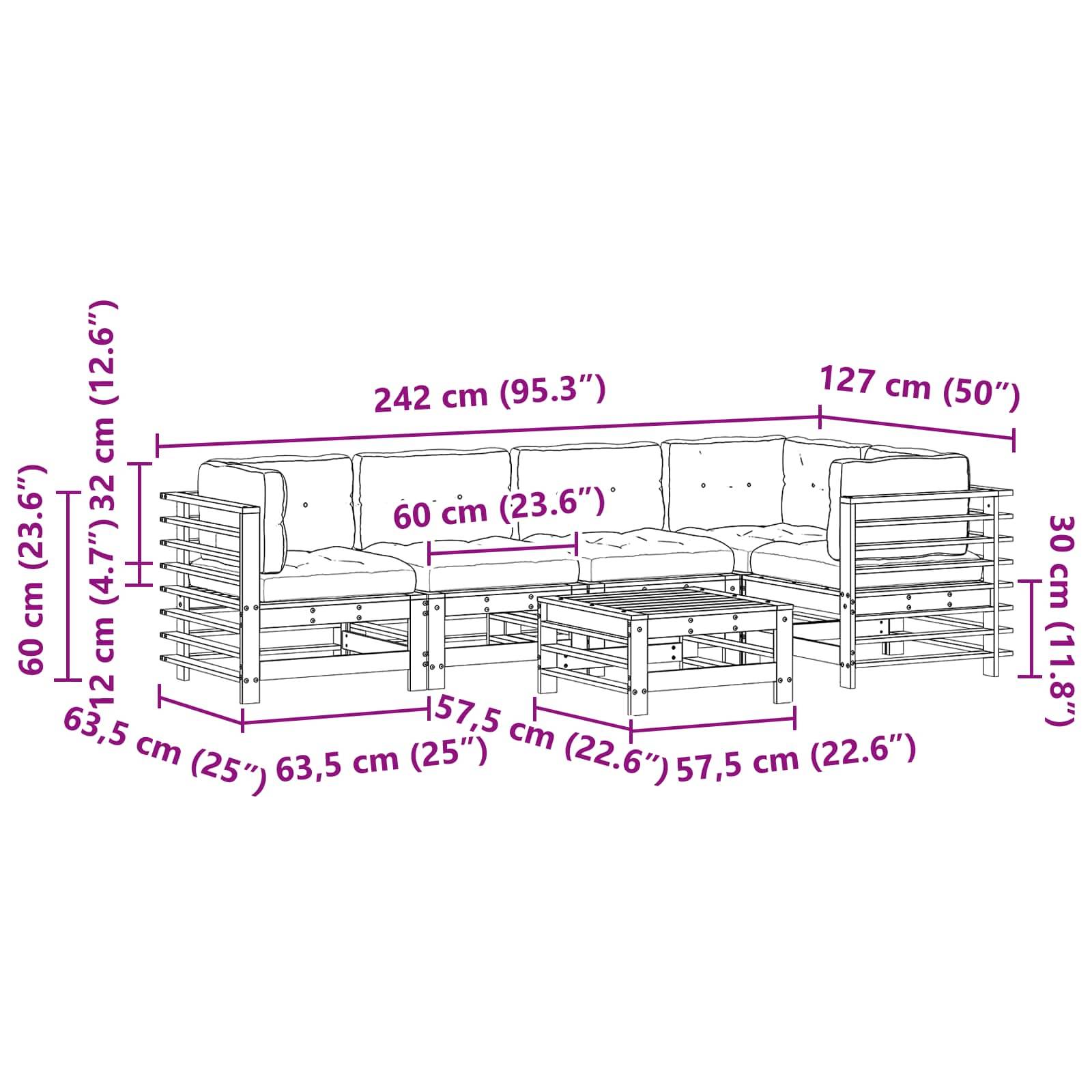 vidaXL Garten-Lounge-Set 6 pcs Wachsbraun Massives Kiefernholz