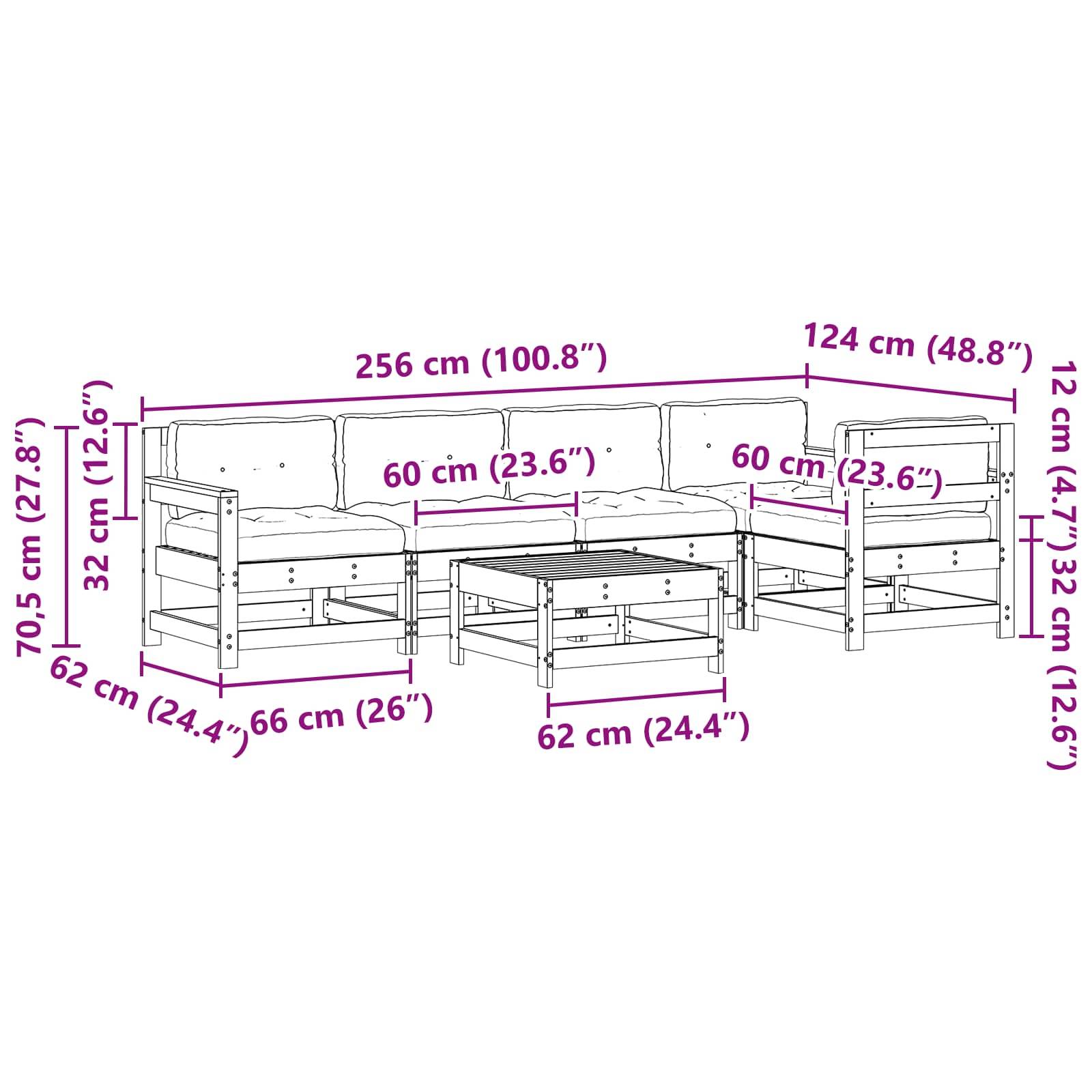 vidaXL Garten-Lounge-Set 6 pcs Wachsbraun Massives Kiefernholz