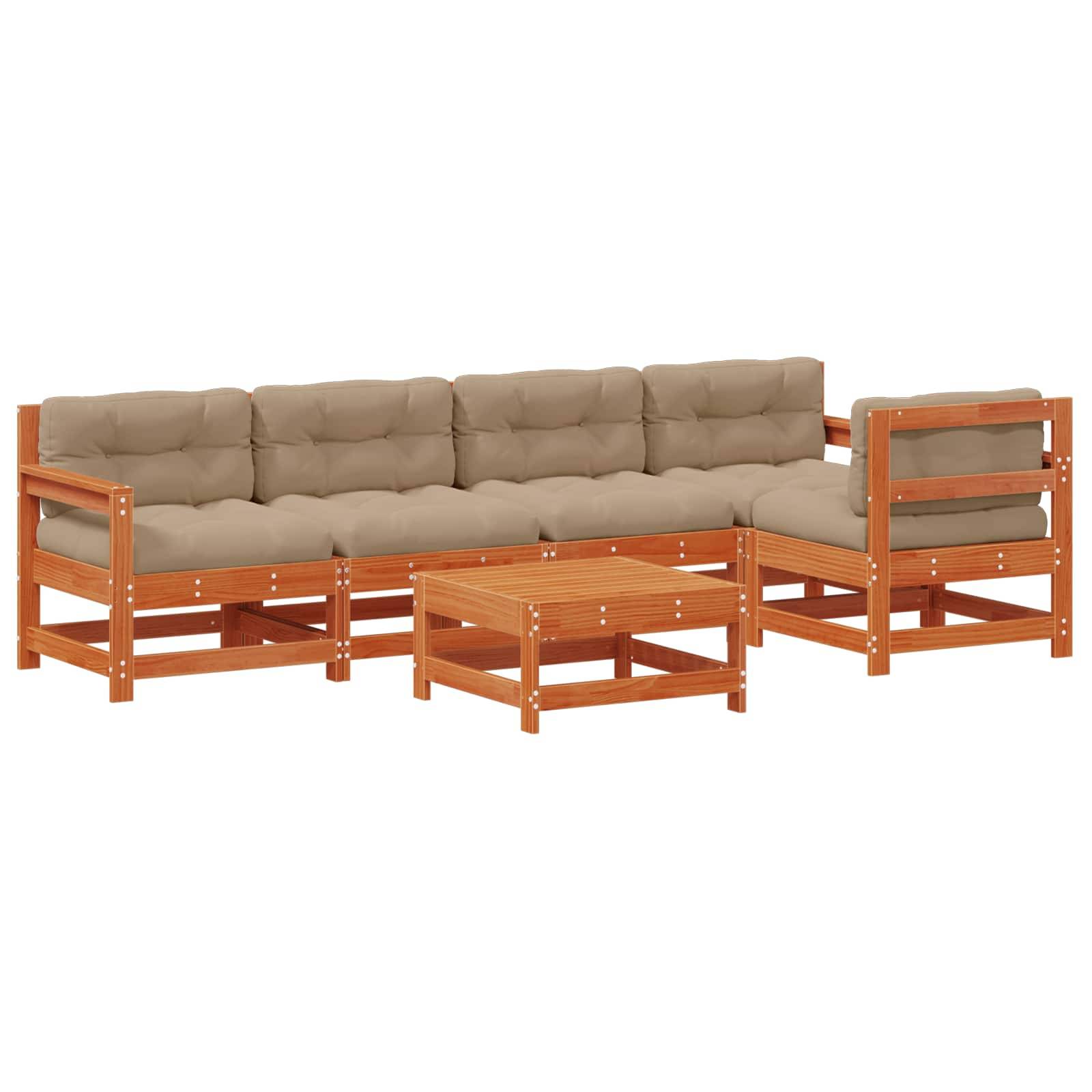 vidaXL Garten-Lounge-Set 6 pcs Wachsbraun Massives Kiefernholz