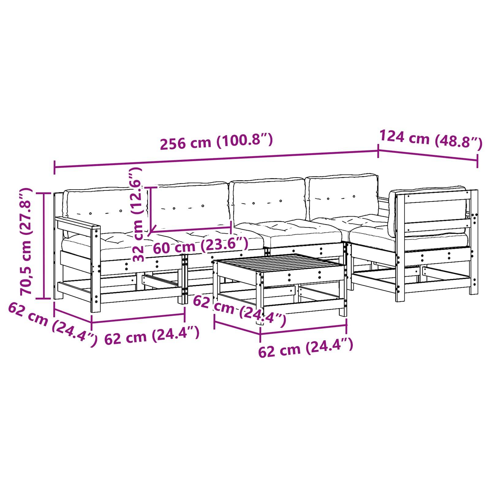 vidaXL Garten-Lounge-Set 6 pcs Wachsbraun Massives Kiefernholz