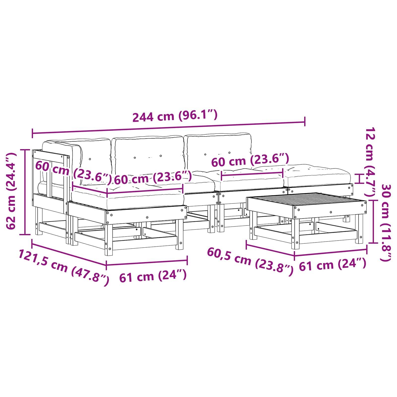 vidaXL Garten-Lounge-Set 6 pcs Wachsbraun Massives Kiefernholz