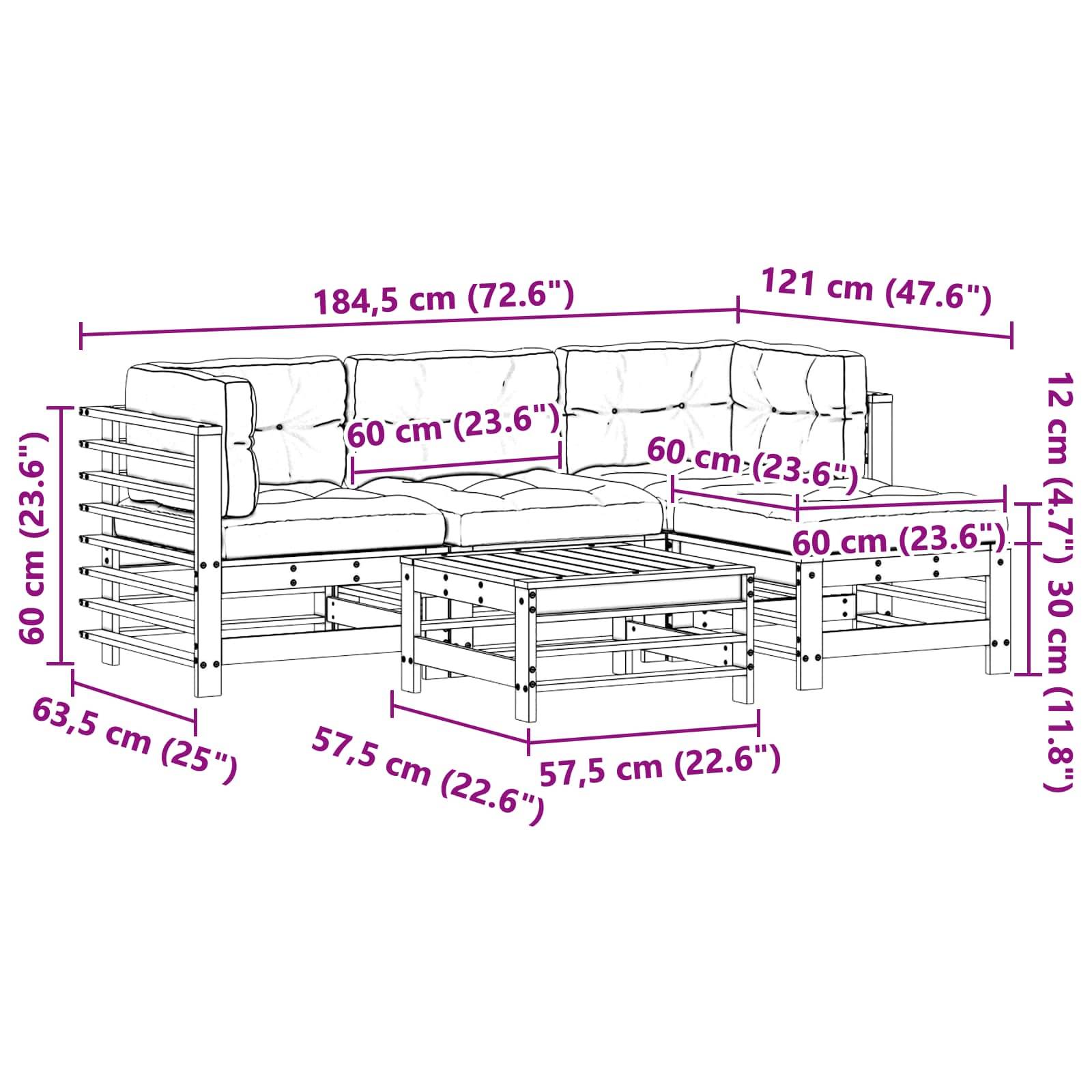 vidaXL Garten-Lounge-Set 5 pcs Wachsbraun Massives Kiefernholz