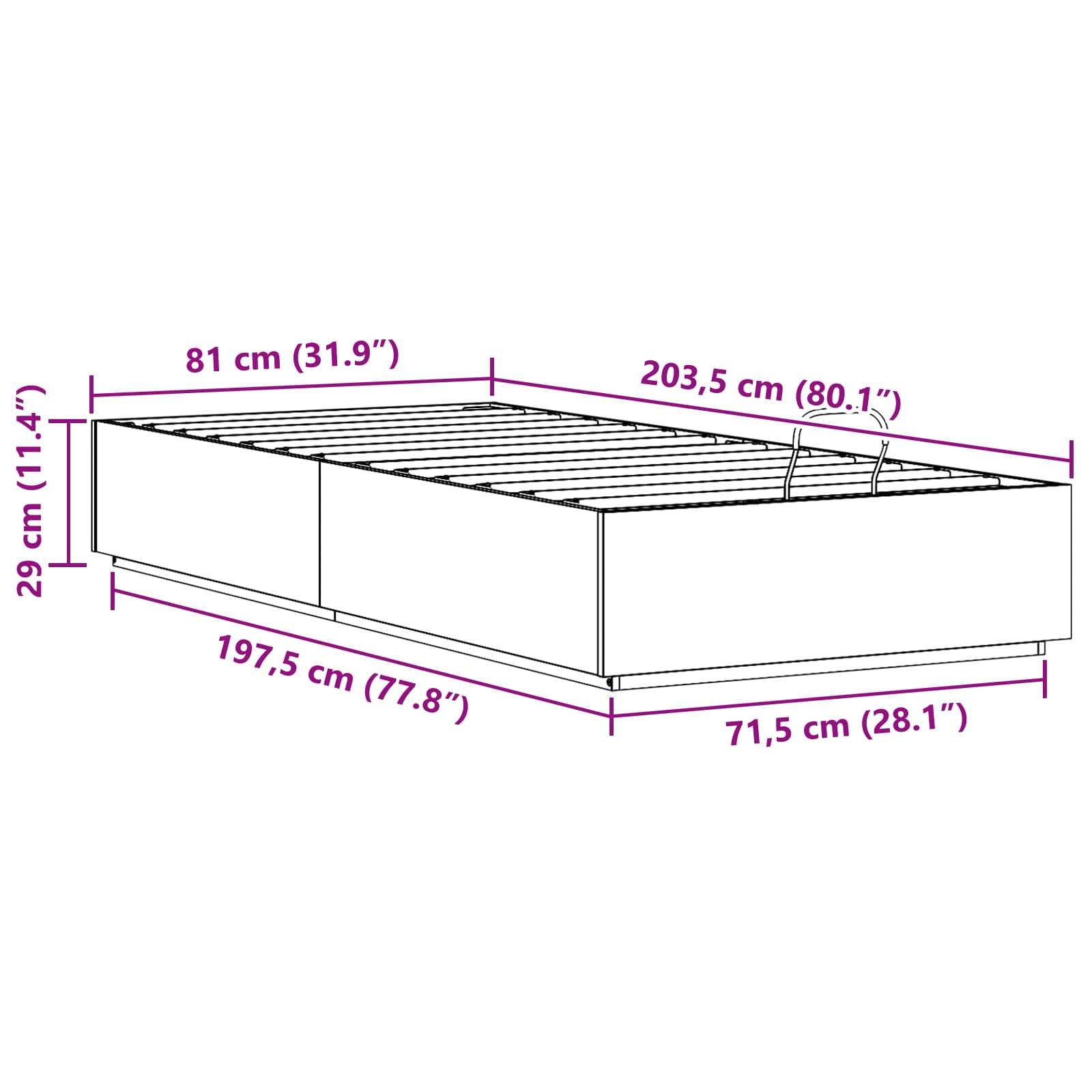 vidaXL Ottoman Bettgestell Weiß 80 x 200 cm Massives Kiefernholz