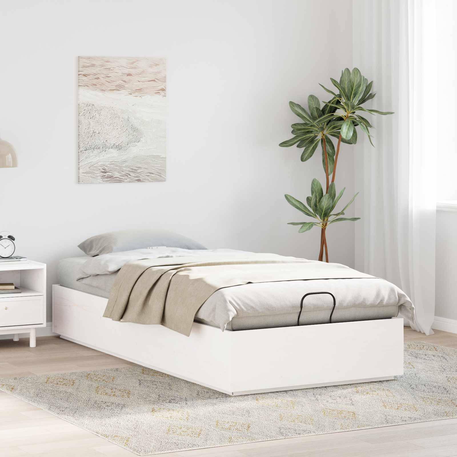 vidaXL Ottoman Bettgestell Weiß 100 x 200 cm Massives Kiefernholz