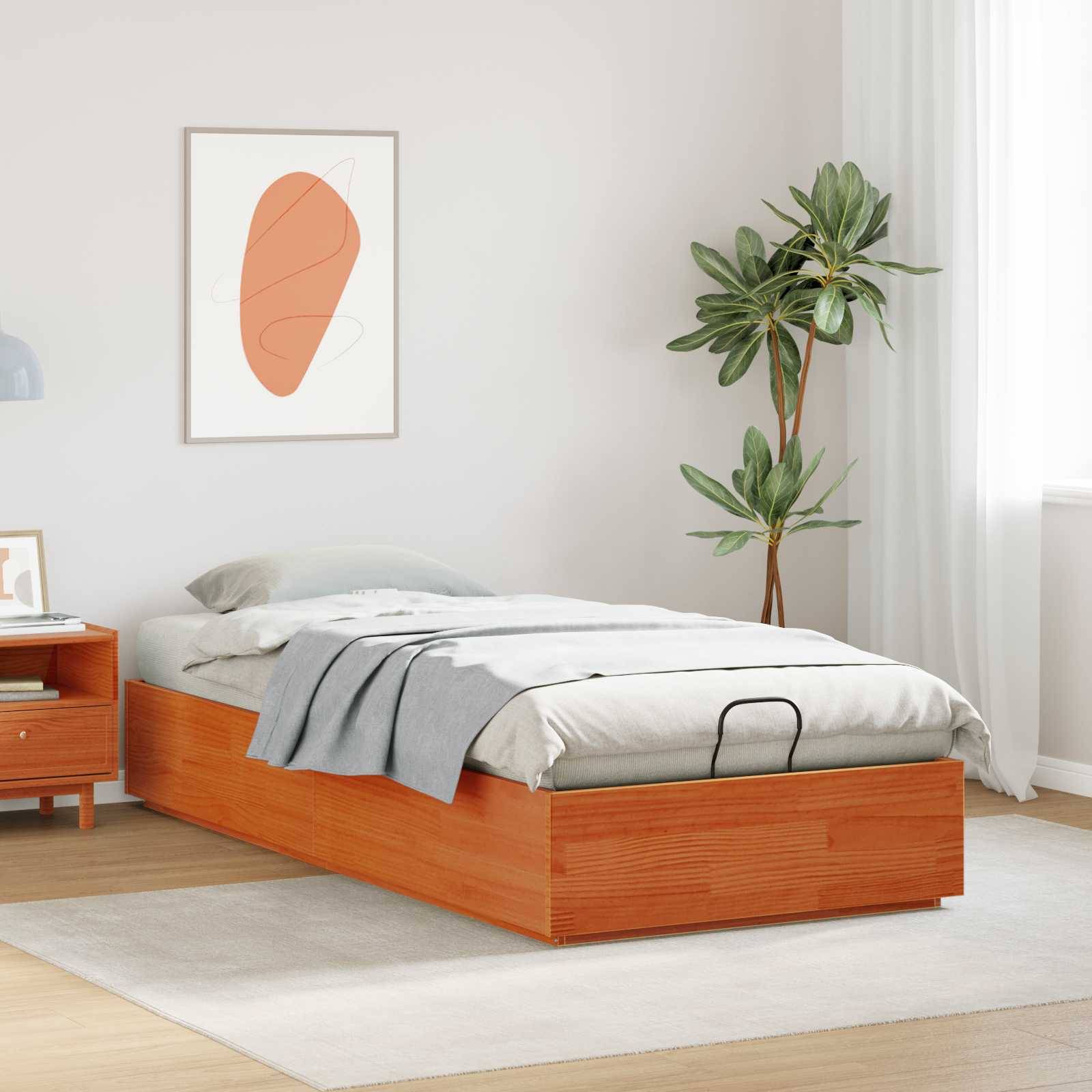 vidaXL Ottoman Bettgestell Wachsbraun 90 x 190 cm Massives Kiefernholz