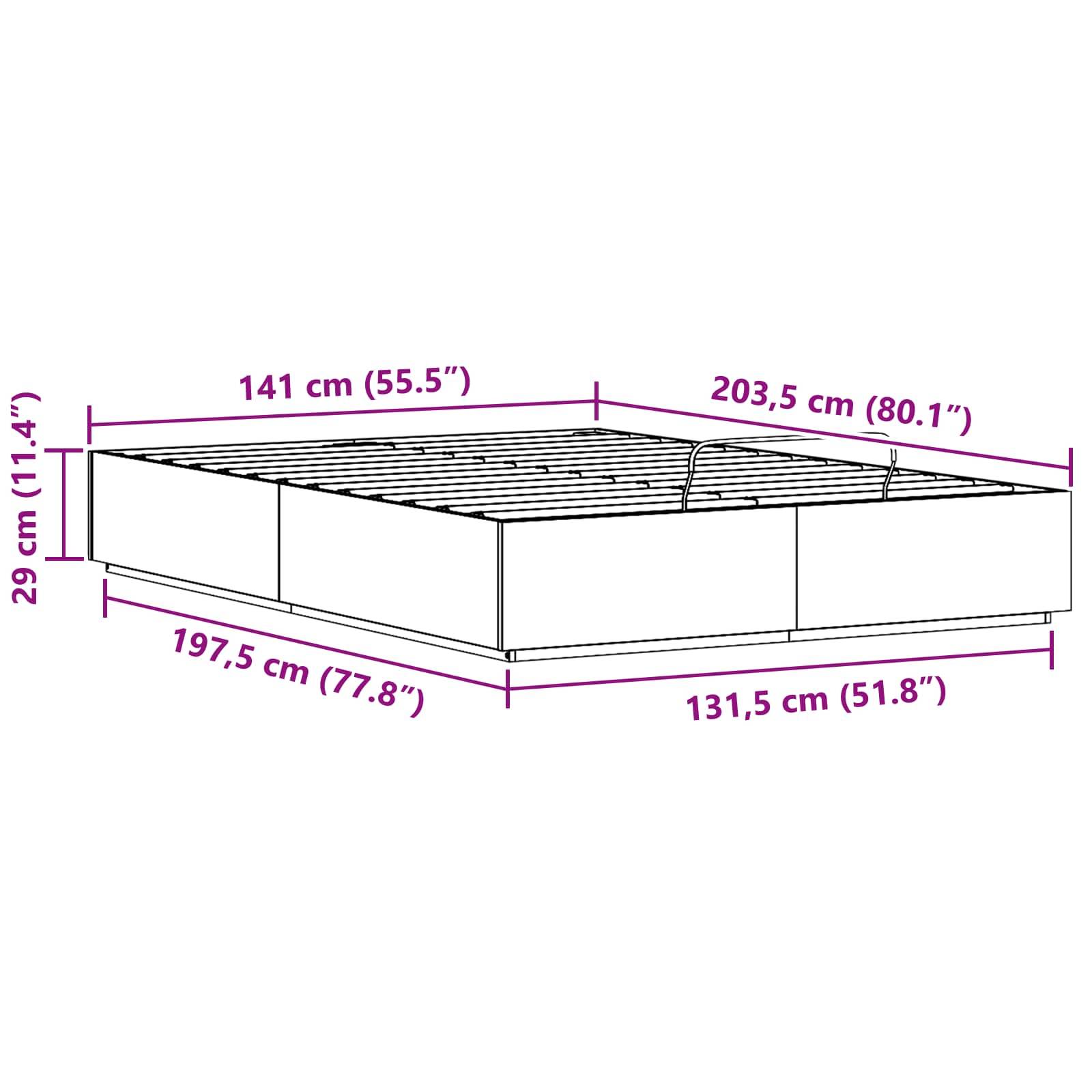 vidaXL Ottoman Bettgestell Natur 140 x 200 cm Massives Kiefernholz