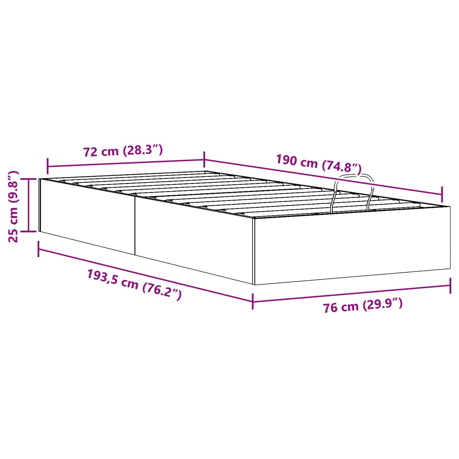 vidaXL Ottoman Bettgestell mit Stauraum Weiß 75 x 190 cm