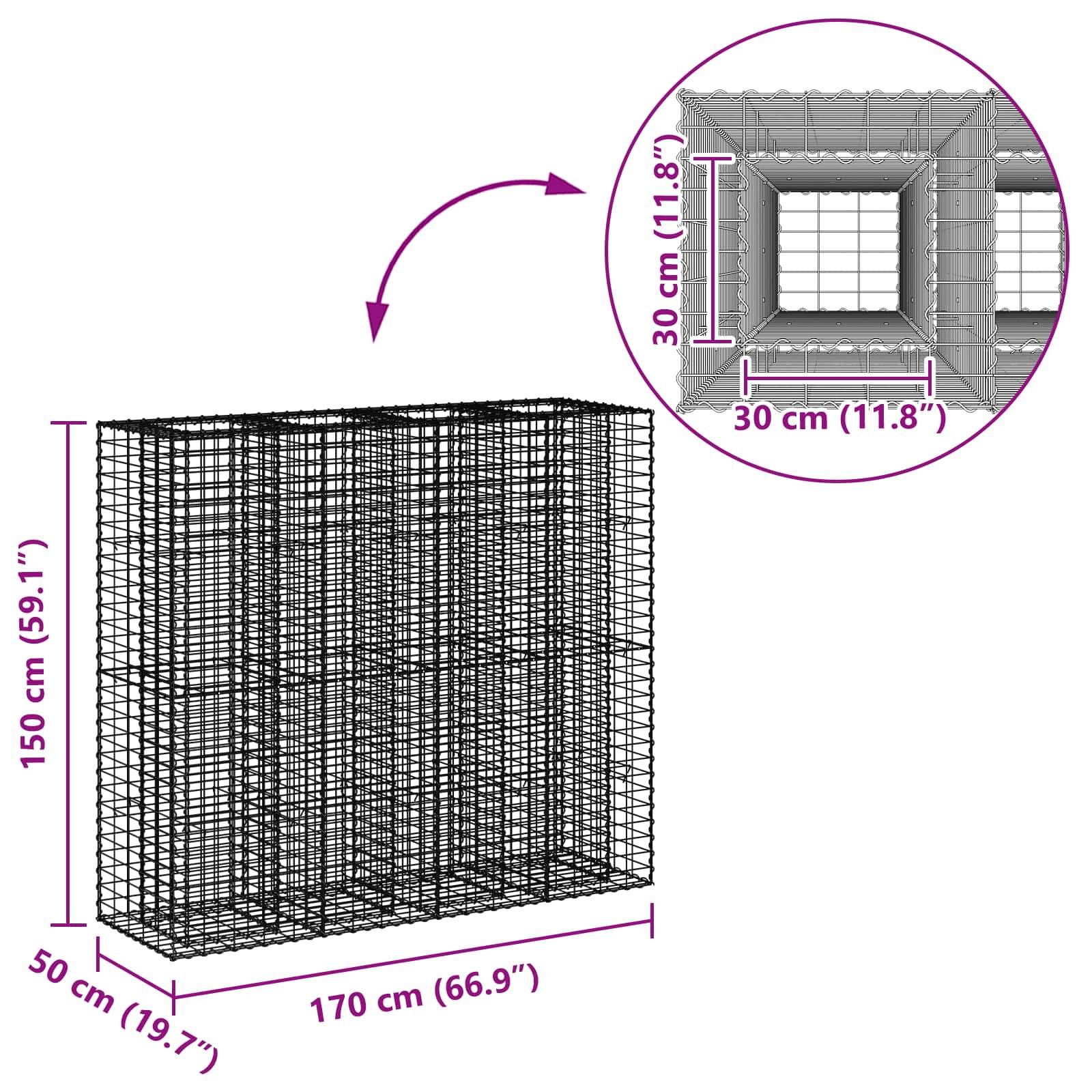 vidaXL Gabionen Hochbeet 2 pcs Silber 170 x 50 x 150 cm