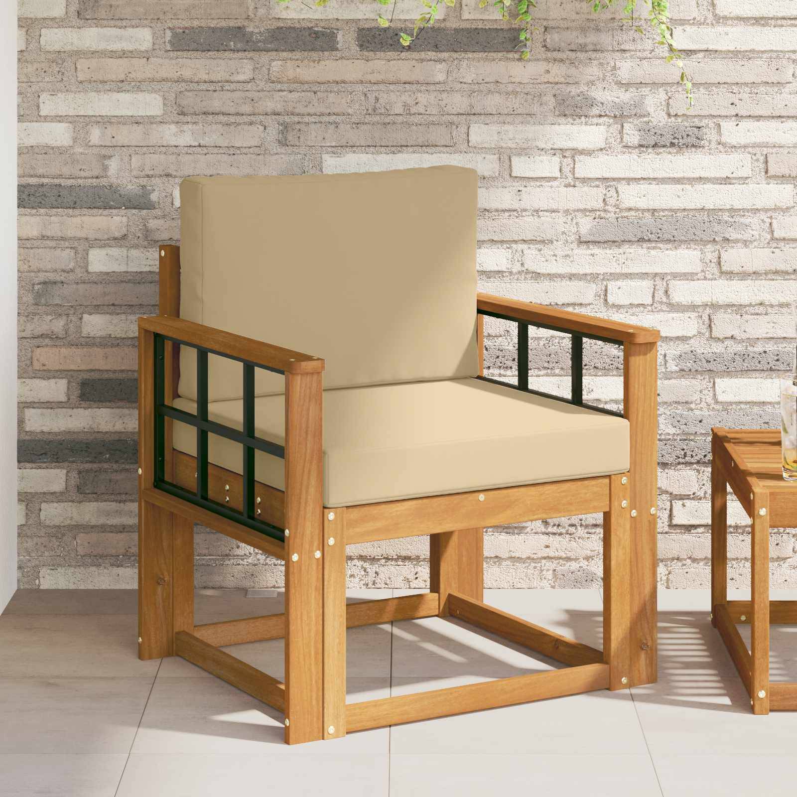 vidaXL Outdoor-Sofa Massives Akazienholz und Polyester Natur