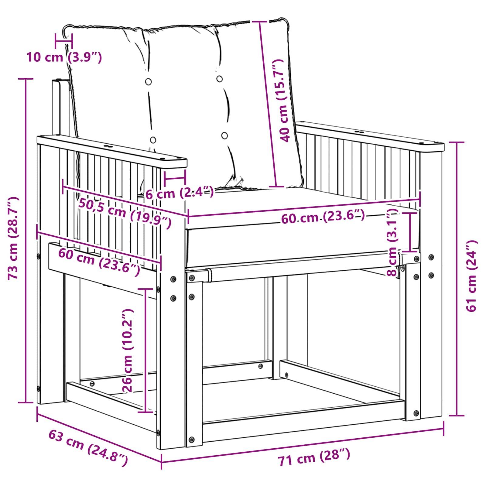 vidaXL Outdoor-Sofa Massives Akazienholz und Textilene