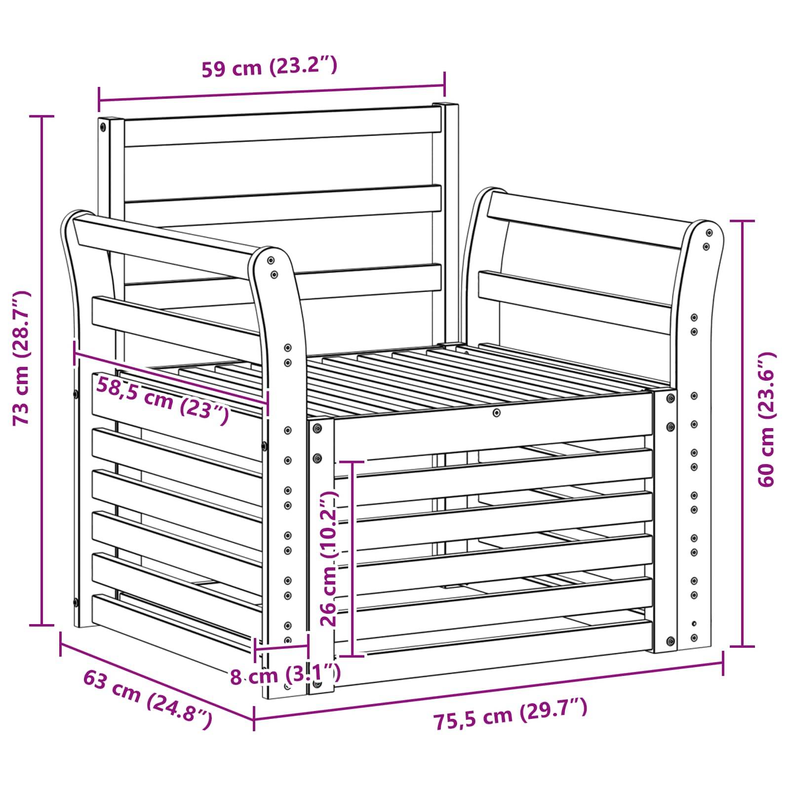 vidaXL Outdoor-Sofagarnitur Natur 75,5 x 63 x 73 cm Massivholz Akazie