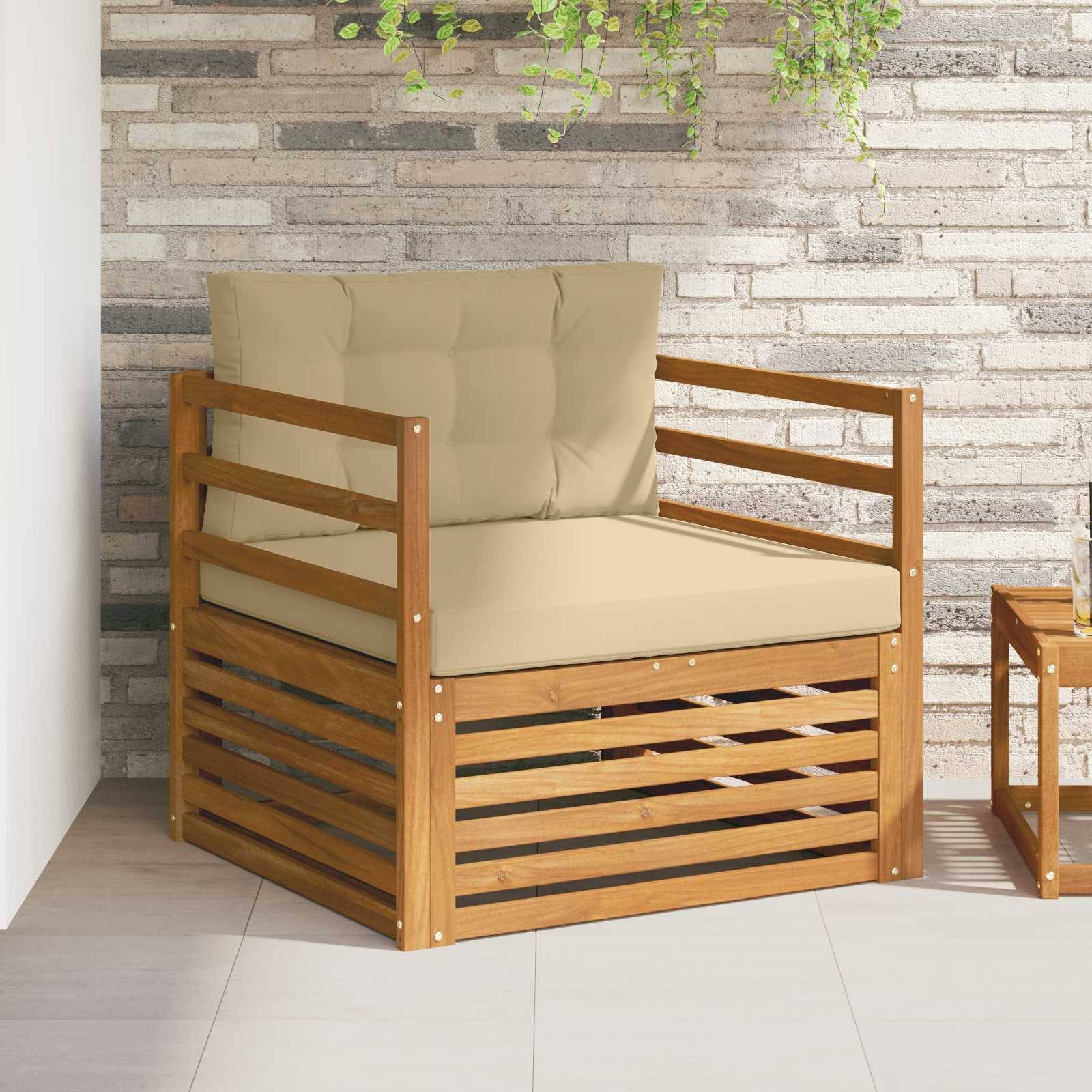 vidaXL Outdoor-Sofa Massives Akazienholz und Polyester Natur und Beige