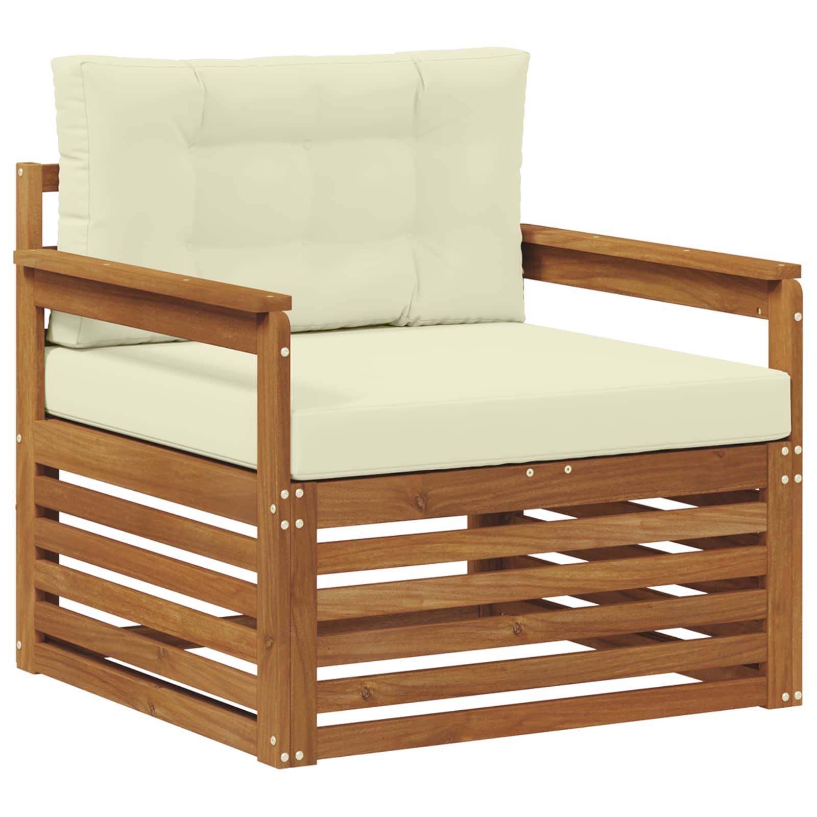 vidaXL Outdoor-Sofa Massives Akazienholz und Polyester Natur und Creme