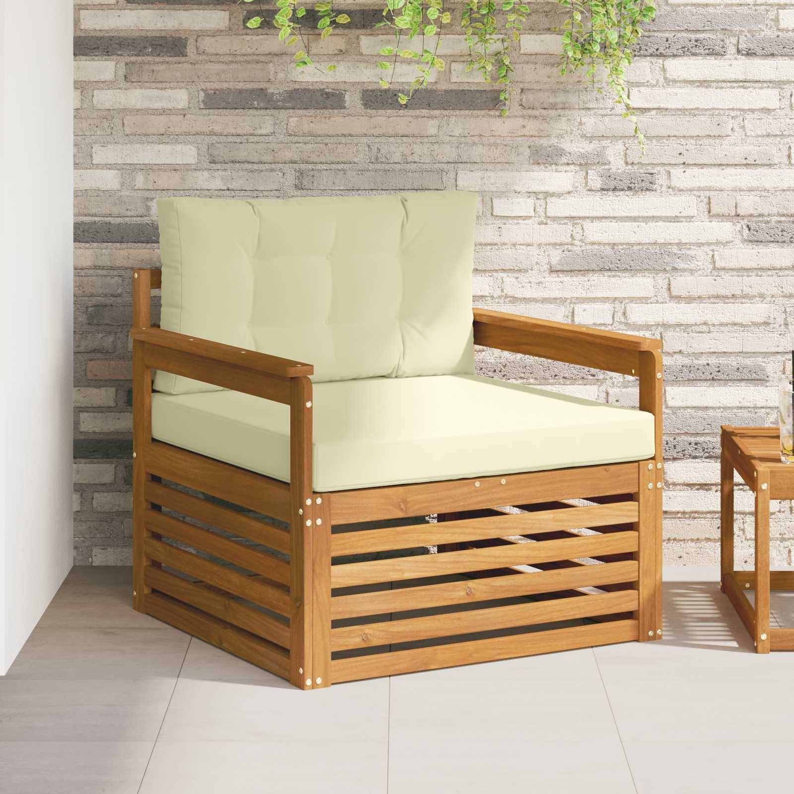 vidaXL Outdoor-Sofa Massives Akazienholz und Polyester Natur und Creme