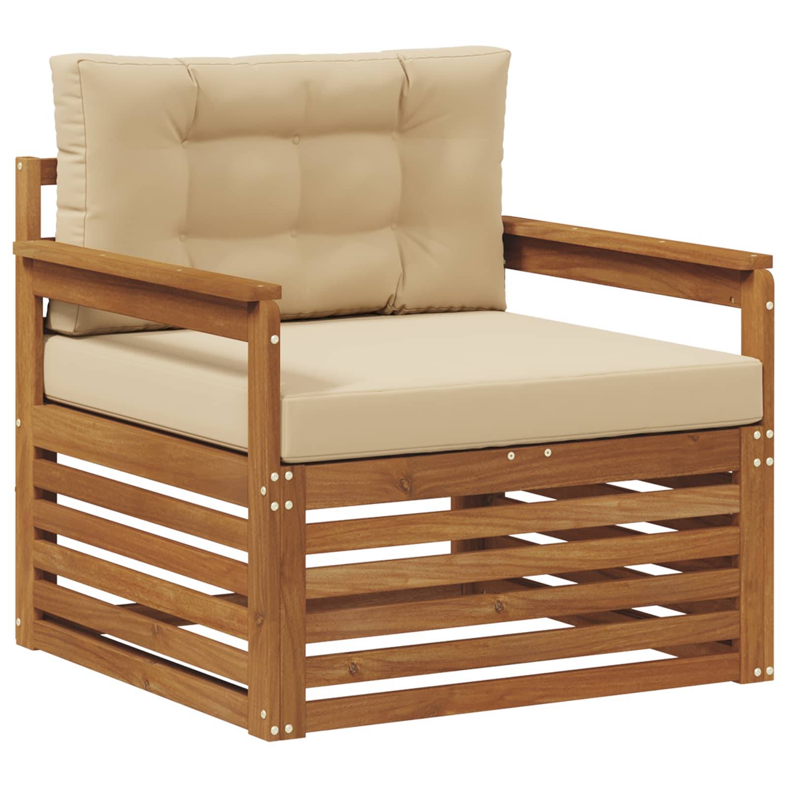 vidaXL Outdoor-Sofa Massives Akazienholz und Polyester Natur und Beige