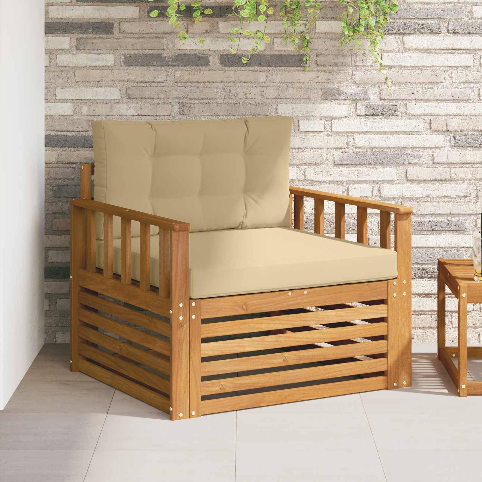 vidaXL Outdoor-Sofa Massives Akazienholz und Polyester Natur und Beige