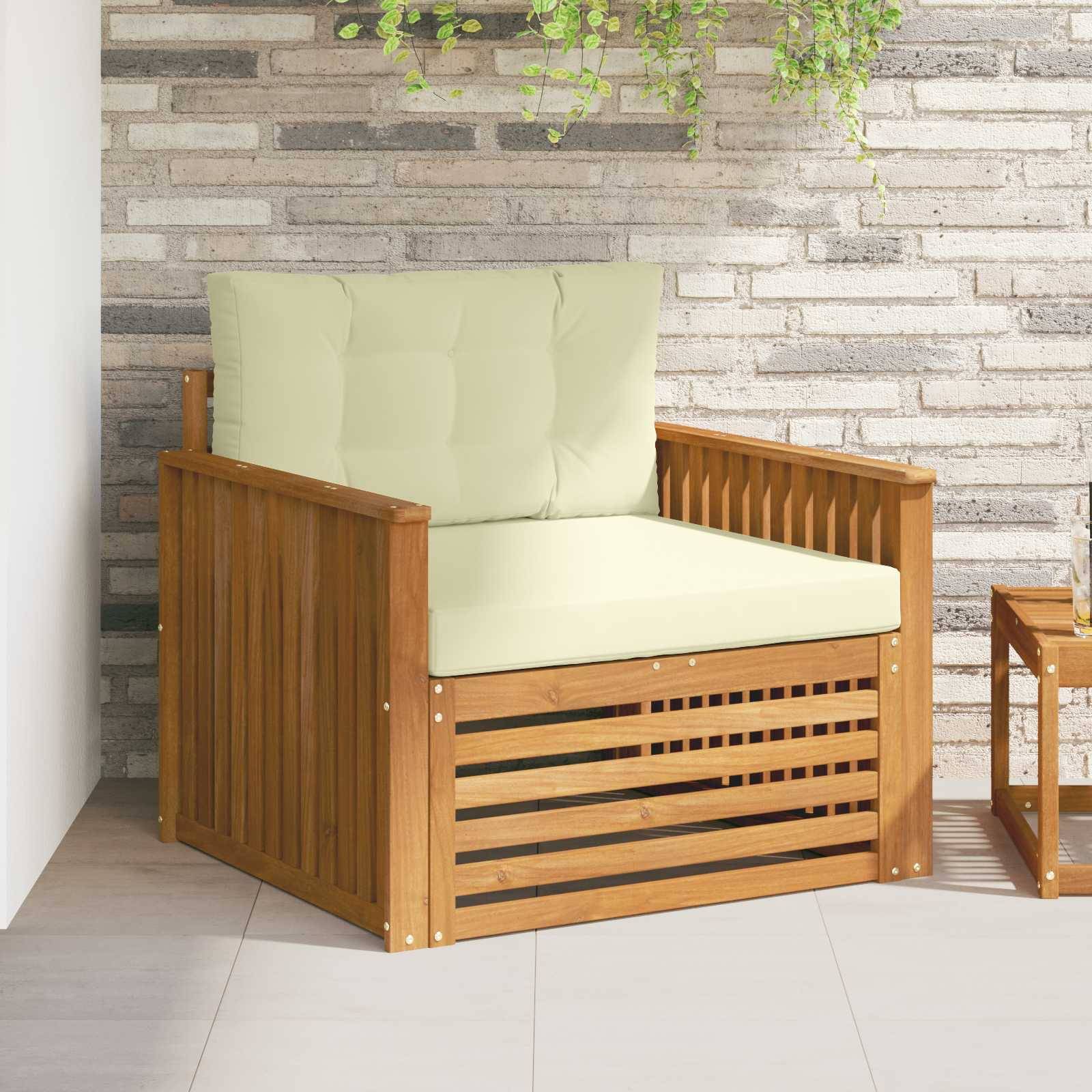 vidaXL Outdoor-Sofa Massives Akazienholz und Polyester Natur und Creme