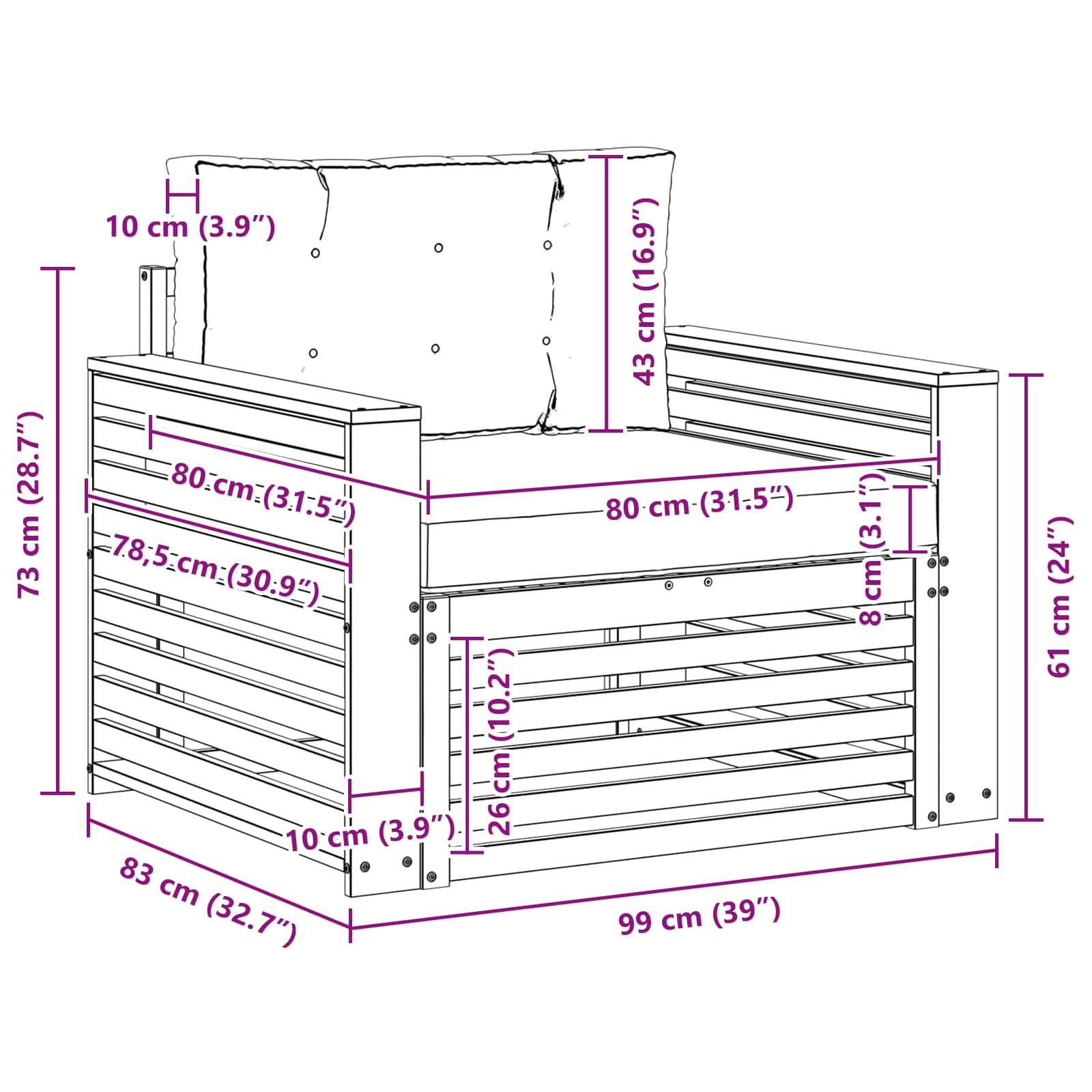 vidaXL Outdoor-Sofa Massives Akazienholz und Polyester