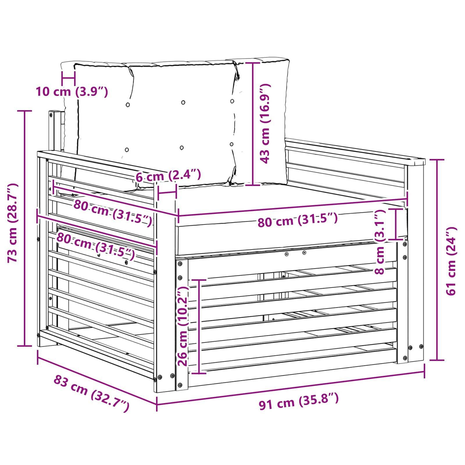 vidaXL Outdoor-Sofa Massives Akazienholz und Polyester