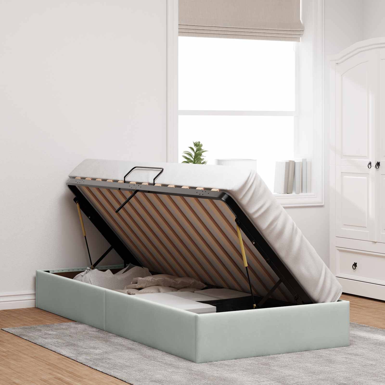 vidaXL Ottoman Bettgestell mit Speicher Hellgrau 100 x 200 cm Samt