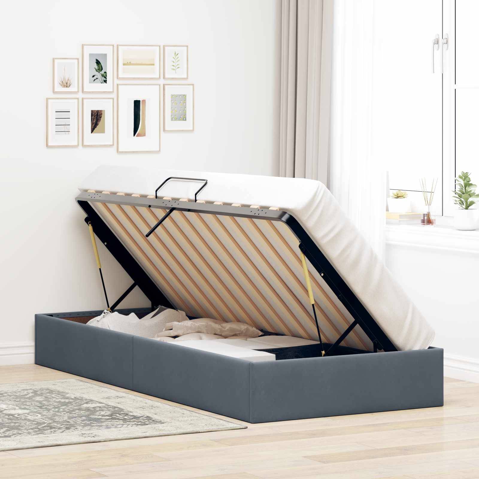 vidaXL Ottoman Bettgestell mit Speicher Dunkelgrau 90 x 200 cm Samt