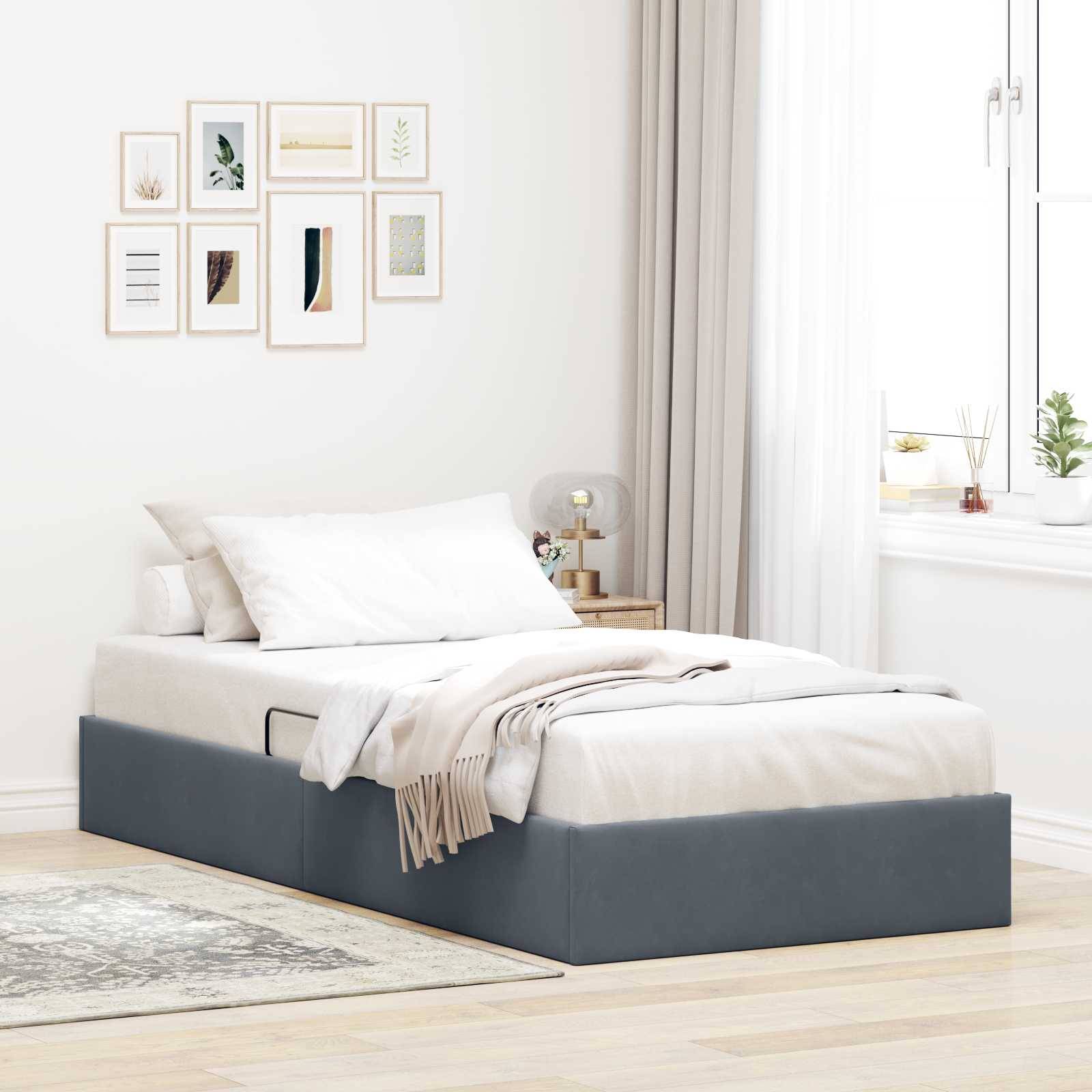 vidaXL Ottoman Bettgestell mit Speicher Dunkelgrau 90 x 200 cm Samt