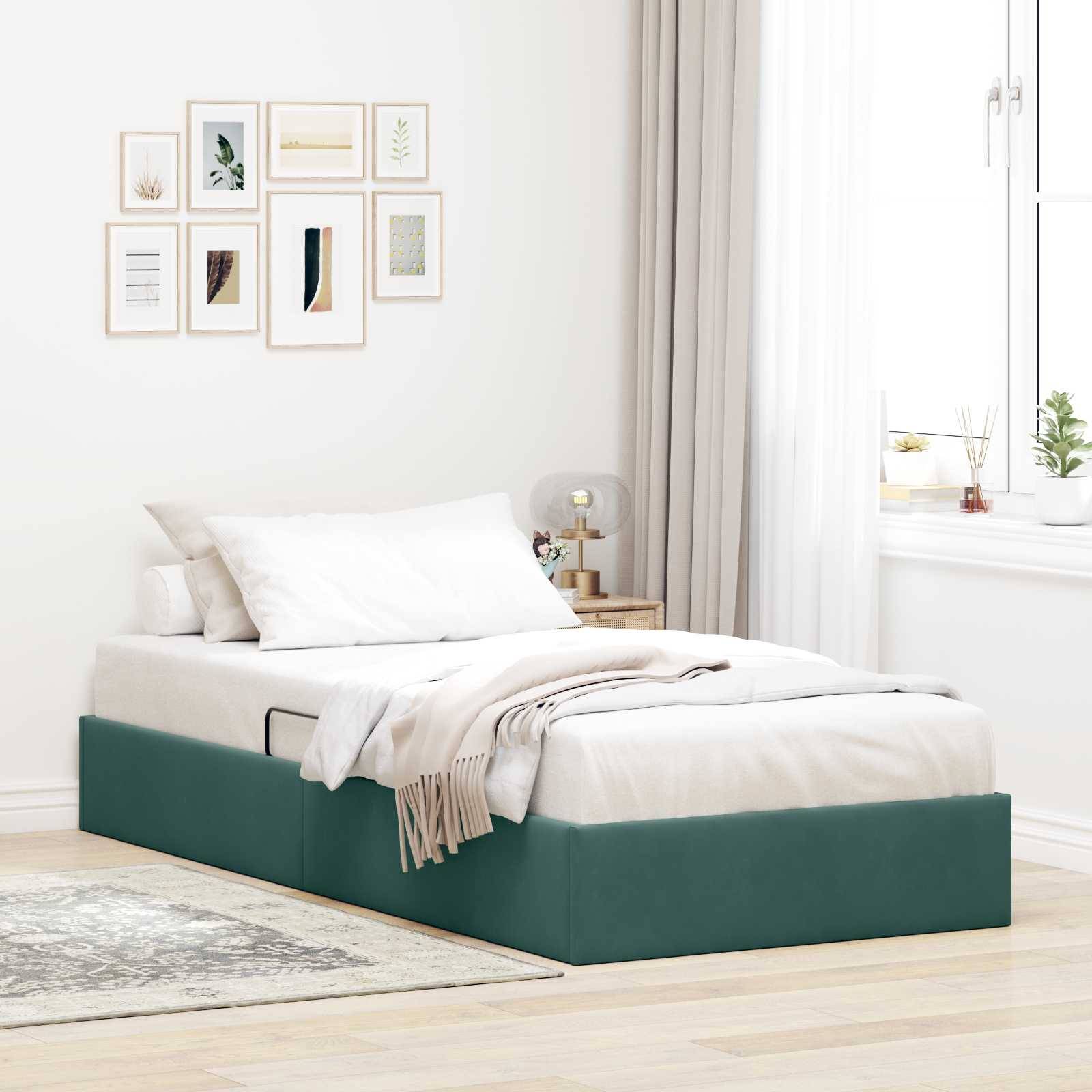 vidaXL Ottoman Bettgestell mit Speicher Dunkelgrün 100 x 200 cm Samt