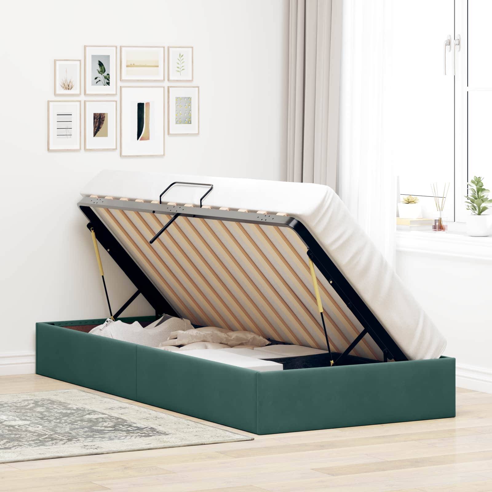 vidaXL Ottoman Bettgestell mit Speicher Dunkelgrün 100 x 200 cm Samt